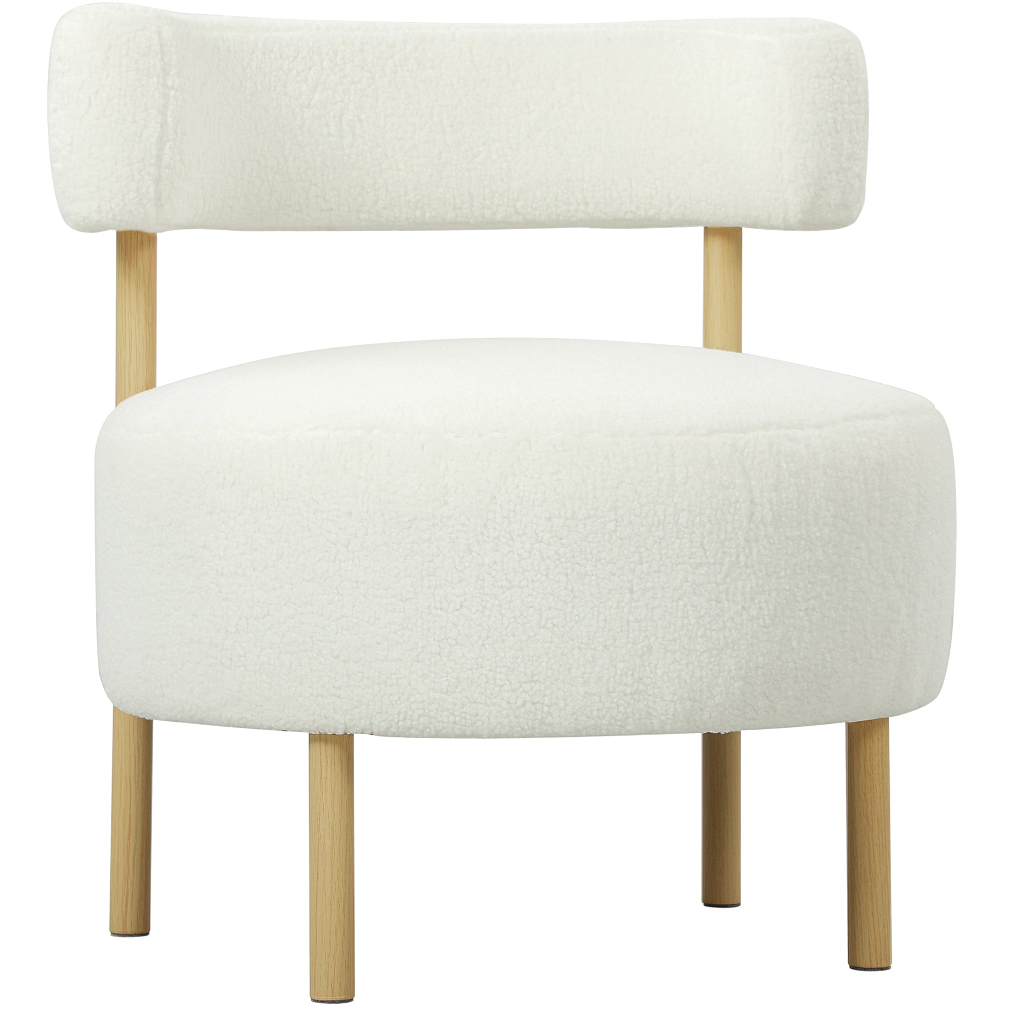 Sherpa-Fleece Lounge Chair with Wood‑Effect Metal Legs — Padded Accent Chair for Living Room & Bedroom, Cream