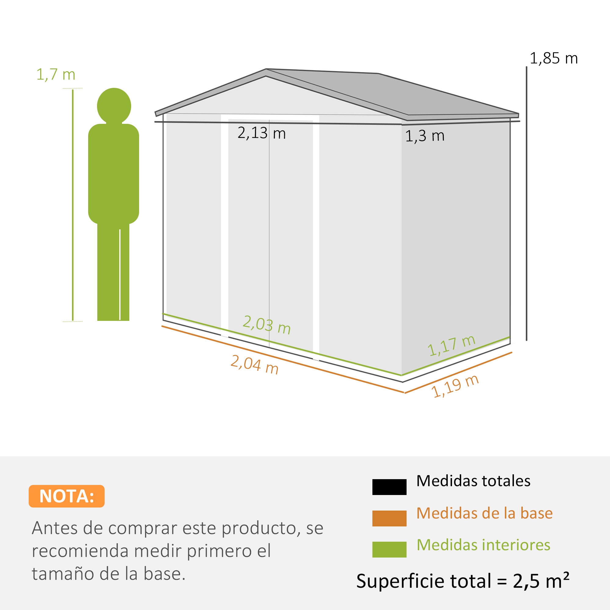 Garden Shed 2.5m² with Reinforcement Base No Floor 213x130x185 cm Outdoor Garden Shed with 2 Sliding Doors and 4 Windows for Tool Storage Silver
