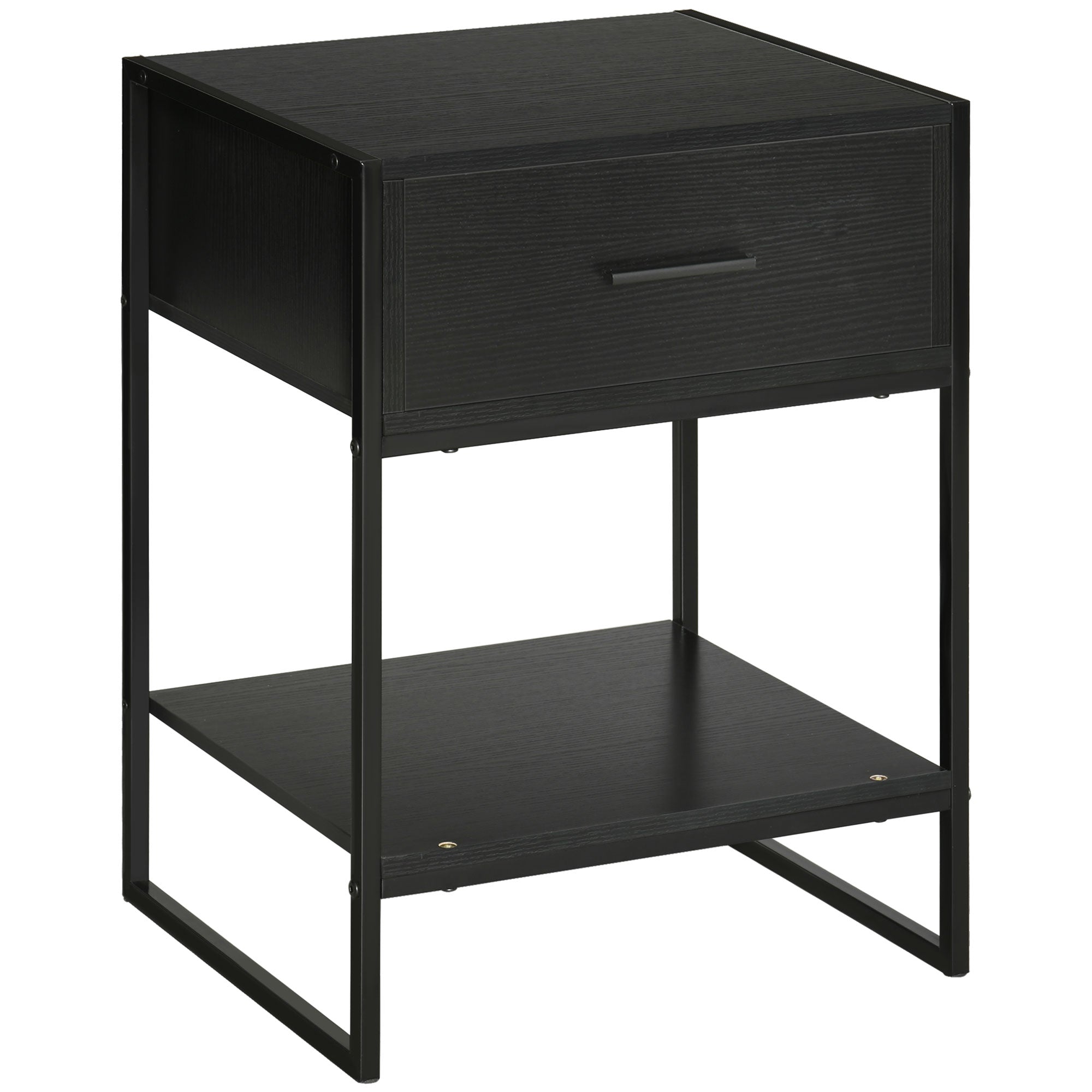 Nightstand Side Table with Drawer and Storage Shelf for Bedroom Living Room Bed Office Modern Style 45x40x60 cm Black