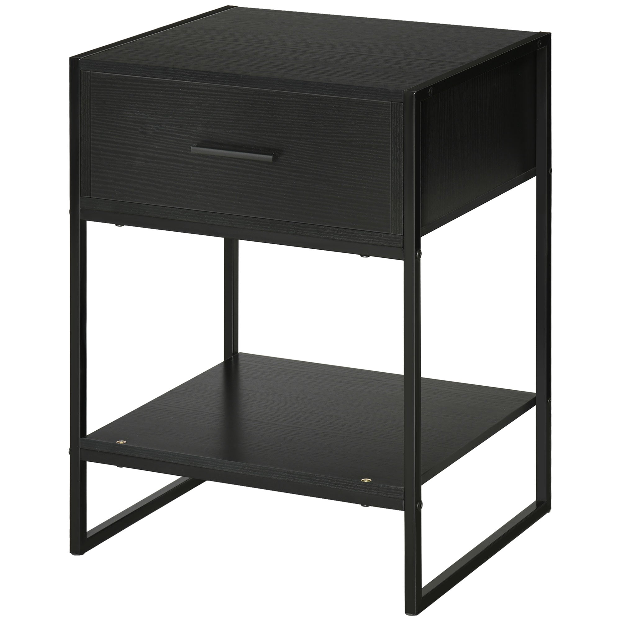 Nightstand Side Table with Drawer and Storage Shelf for Bedroom Living Room Bed Office Modern Style 45x40x60 cm Black