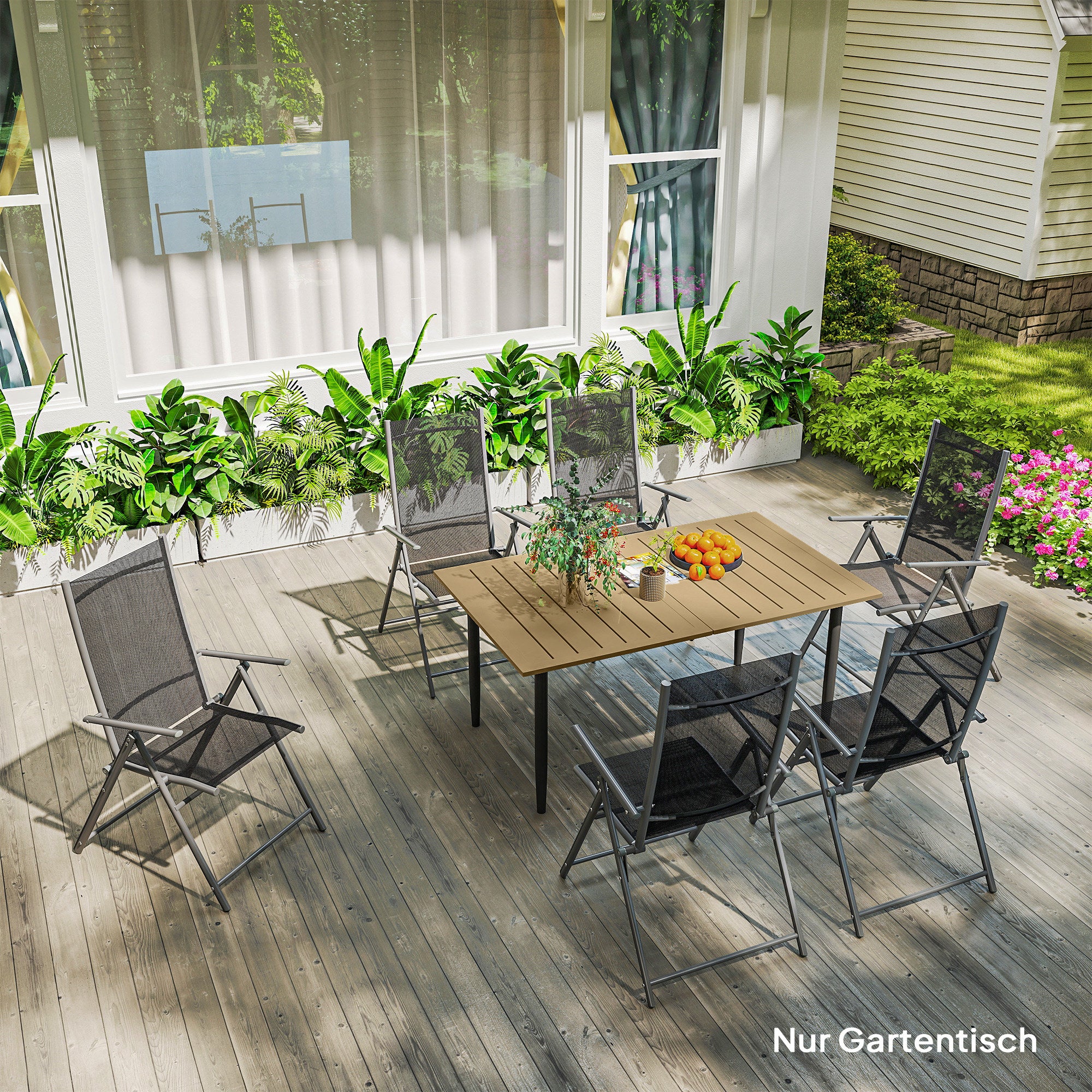 59.1 x 35.4 in Patio Dining Table with Umbrella Hole, Weather-Resistant Powder-Coated Steel Slatted Outdoor Table, Brown