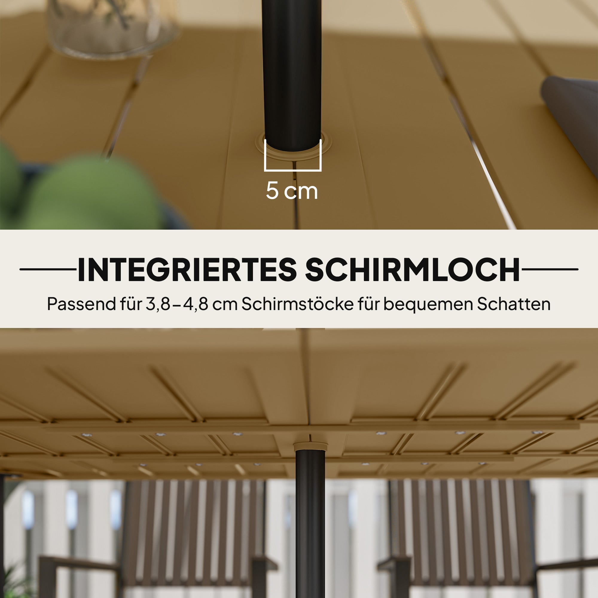 59.1 x 35.4 in Patio Dining Table with Umbrella Hole, Weather-Resistant Powder-Coated Steel Slatted Outdoor Table, Brown