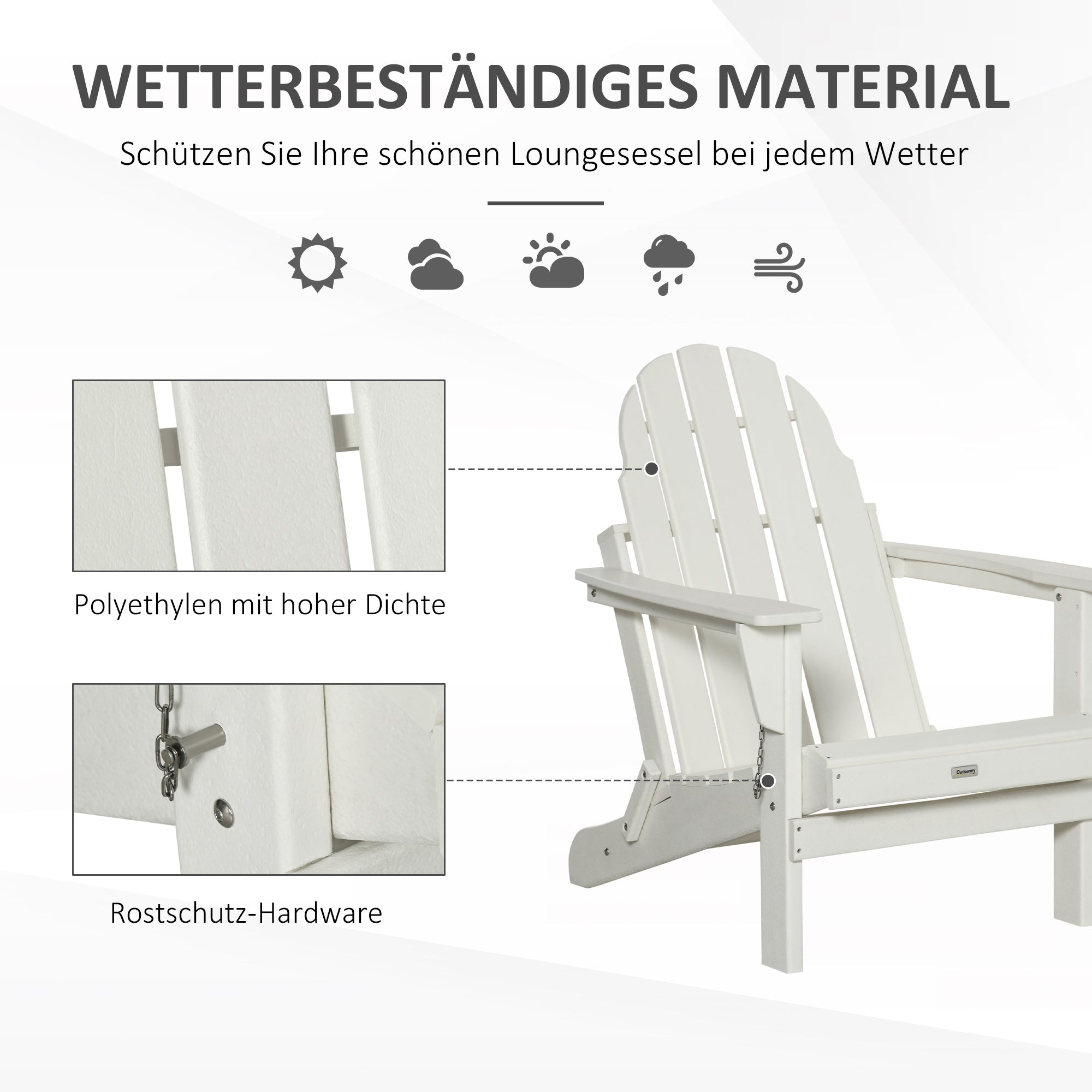 Adirondack Folding Garden Chair Patio Furniture Balcony Chair White 75 x 87 x 93 cm