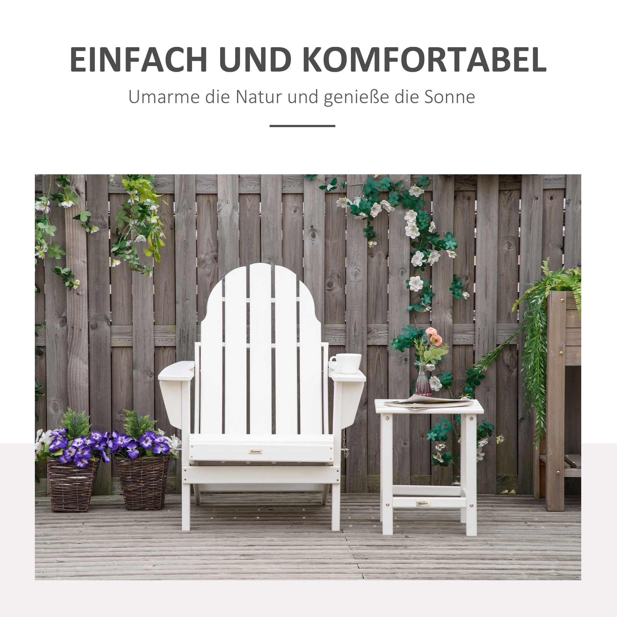 Adirondack Folding Garden Chair Patio Furniture Balcony Chair White 75 x 87 x 93 cm