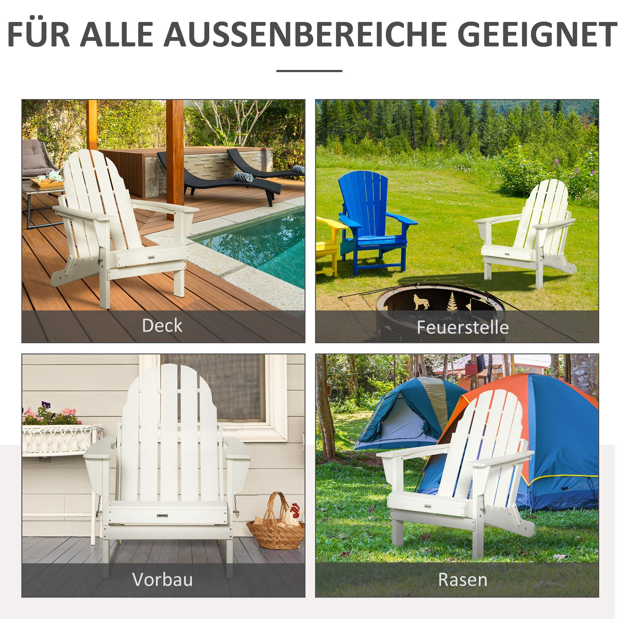 Adirondack Folding Garden Chair Patio Furniture Balcony Chair White 75 x 87 x 93 cm