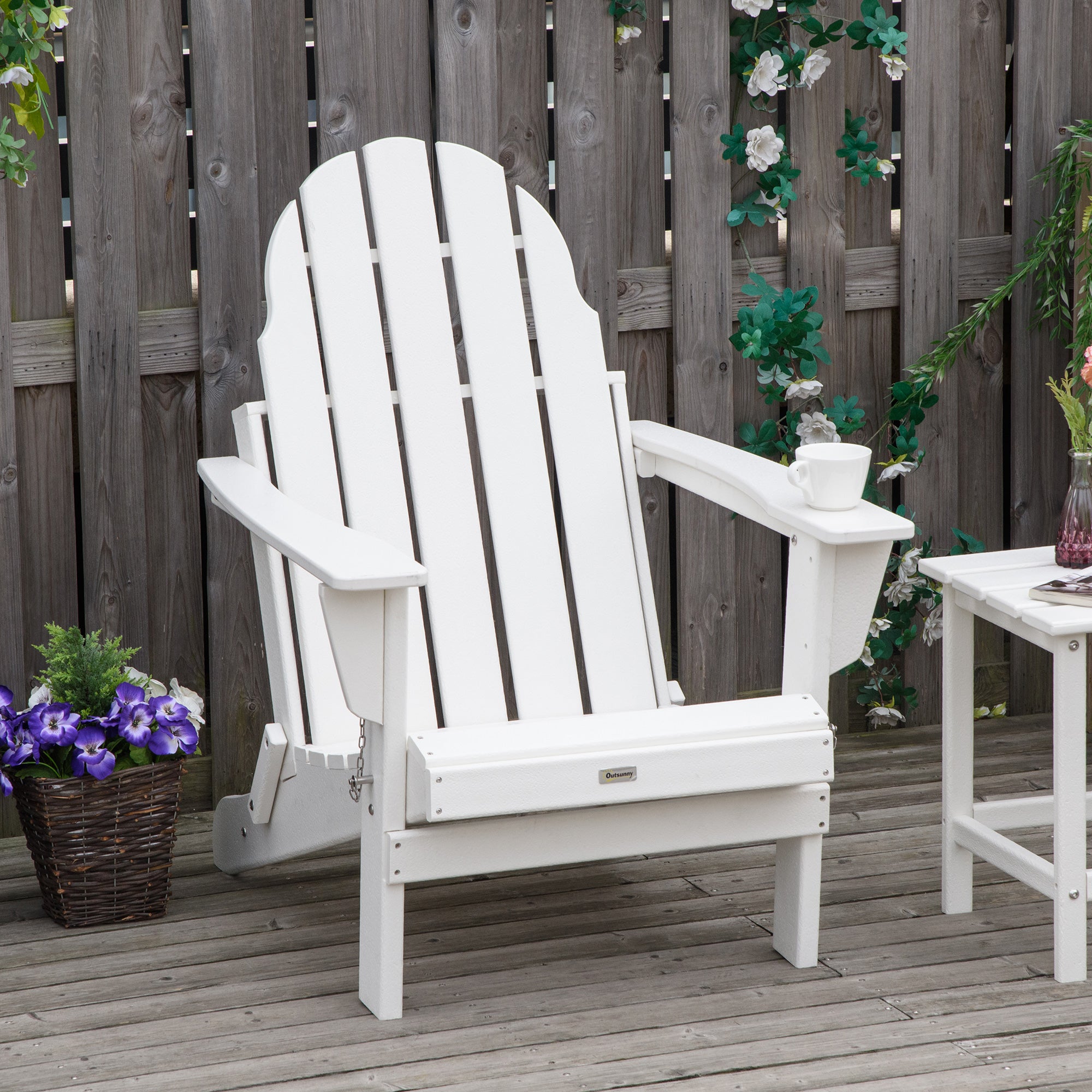 Adirondack Folding Garden Chair Patio Furniture Balcony Chair White 75 x 87 x 93 cm