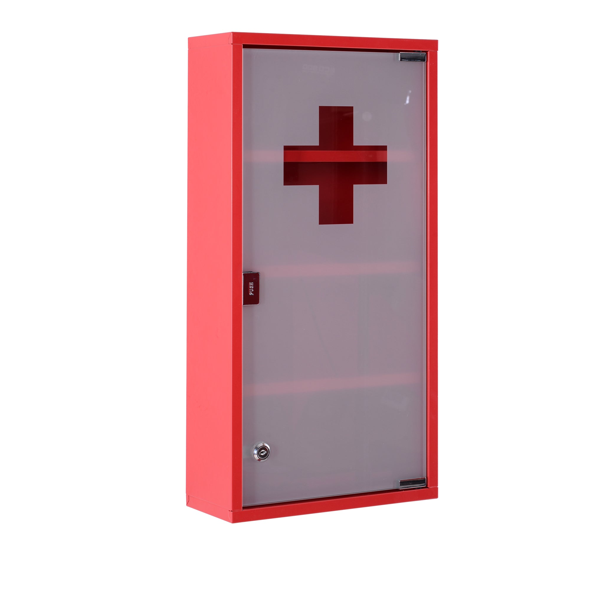 Medicine Cabinet Medical Cabinet Medication Cabinet with 3 Levels First Aid Cabinet with Lock Apothecary Cabinet with Frosted Glass Door Steel Red 27cm x 57cm x 12cm