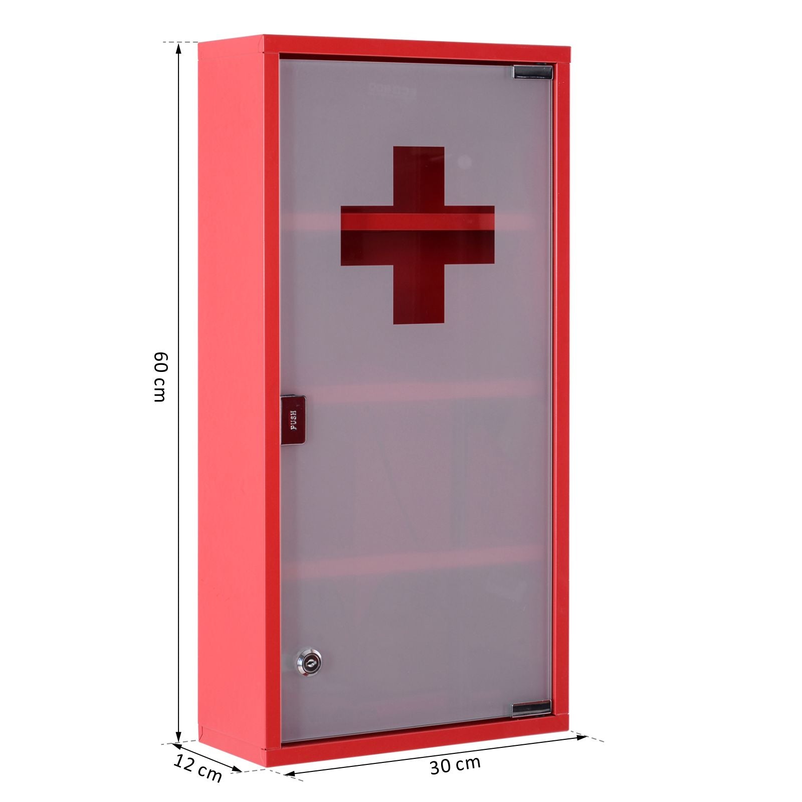 Medicine Cabinet Medical Cabinet Medication Cabinet with 3 Levels First Aid Cabinet with Lock Apothecary Cabinet with Frosted Glass Door Steel Red 27cm x 57cm x 12cm