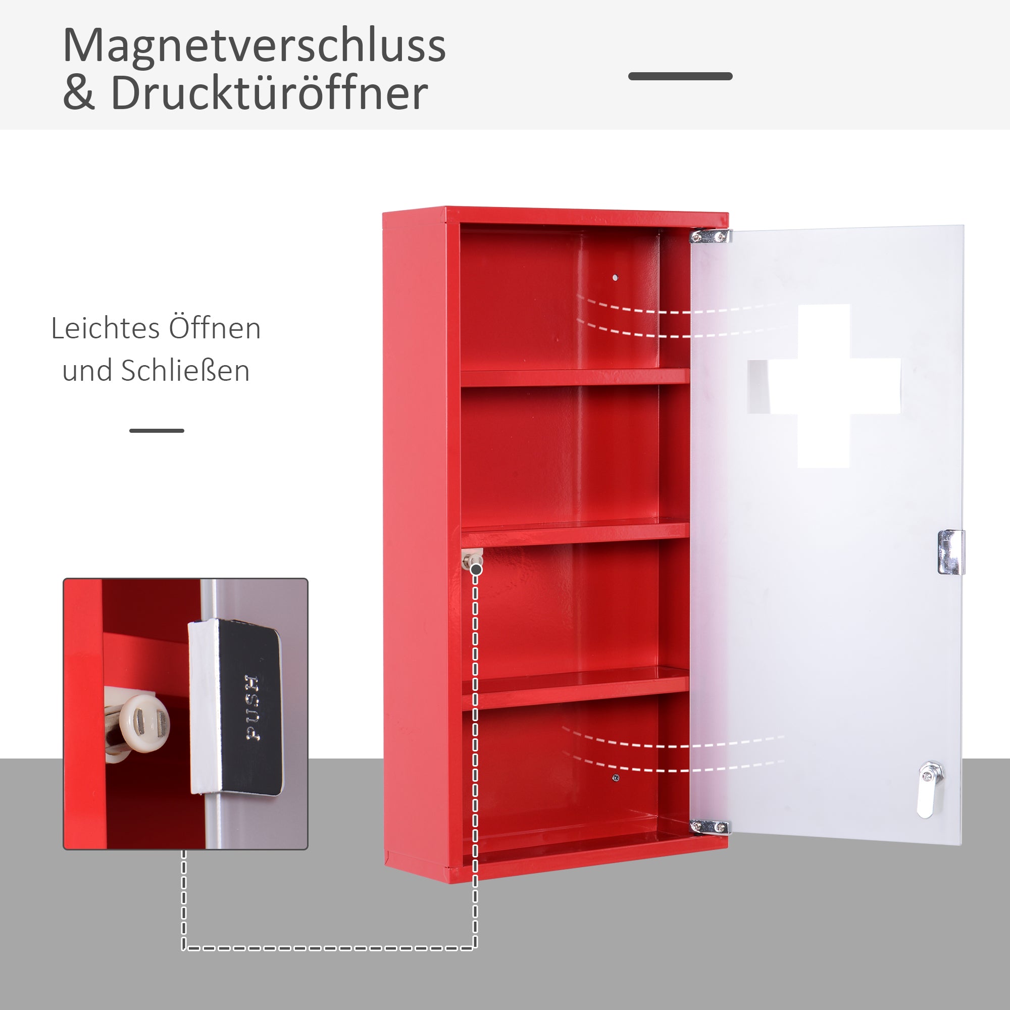Medicine Cabinet Medical Cabinet Medication Cabinet with 3 Levels First Aid Cabinet with Lock Apothecary Cabinet with Frosted Glass Door Steel Red 27cm x 57cm x 12cm