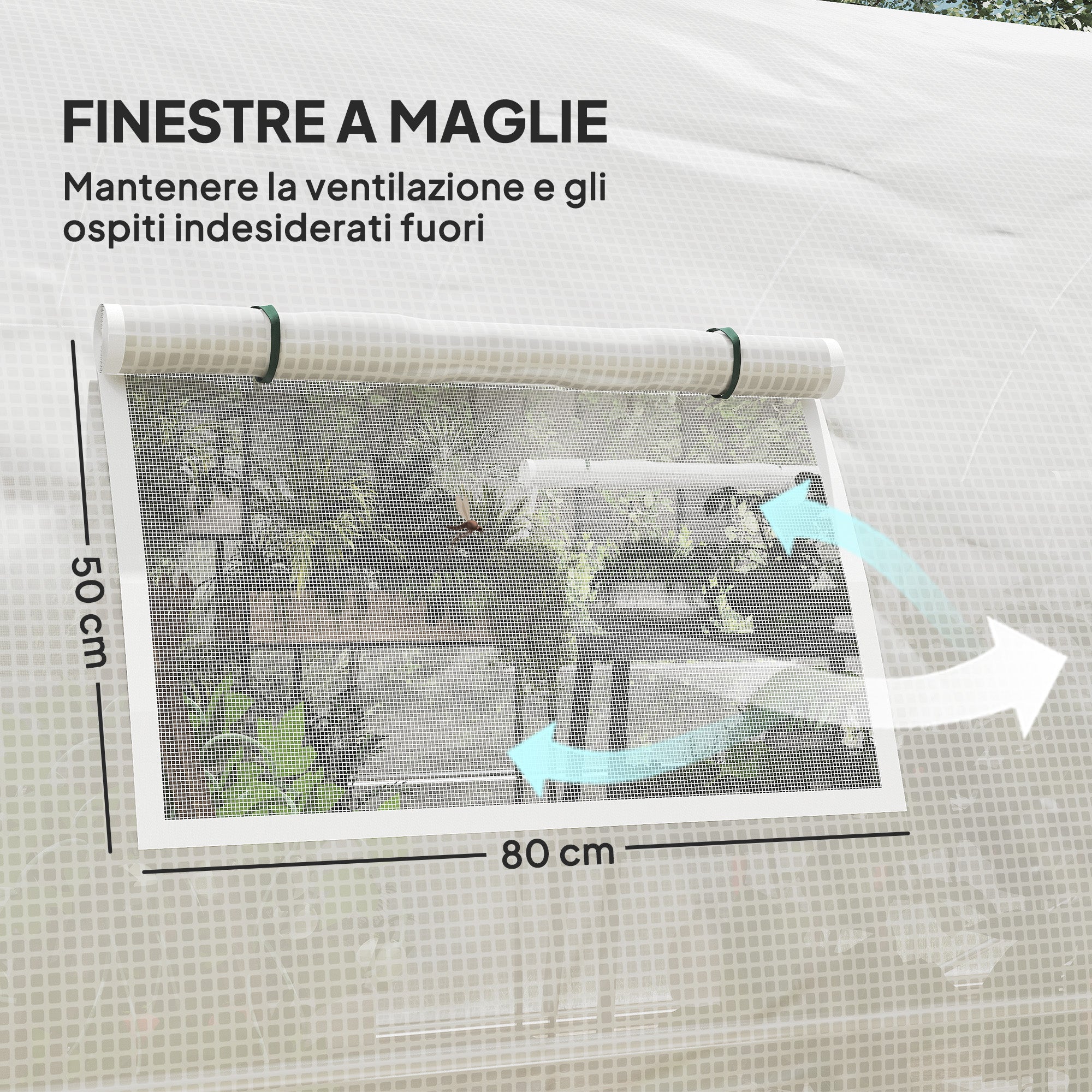 6x3m Tunnel Greenhouse with 2 Hinged Doors and 8 Windows, Garden Greenhouse in PE, Polyester, and Galvanized Steel, White and Green