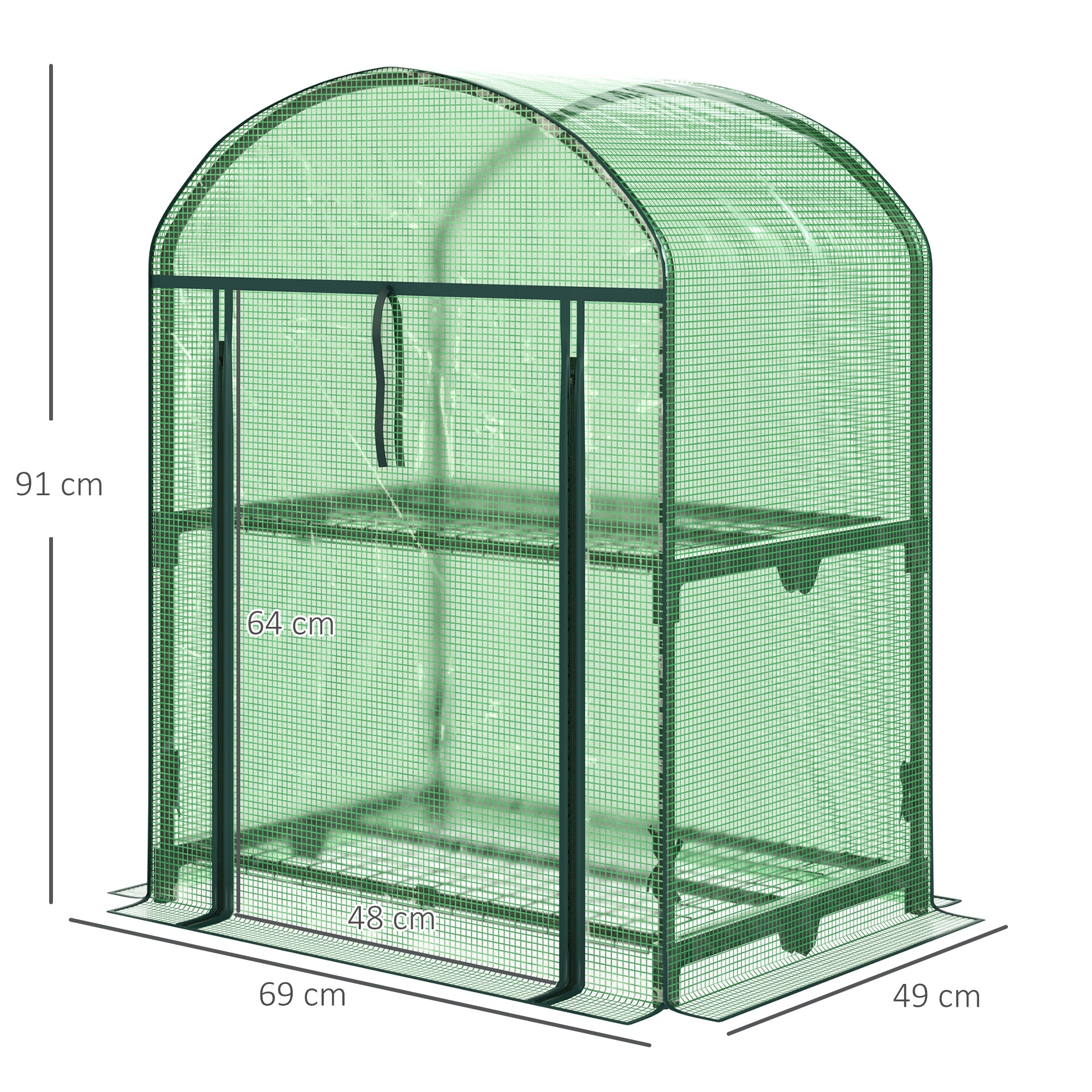 Mini Garden Greenhouse with 2 Metal Shelves and PE Cover, Compact Balcony and Terrace Greenhouse 69x49x91cm, Green