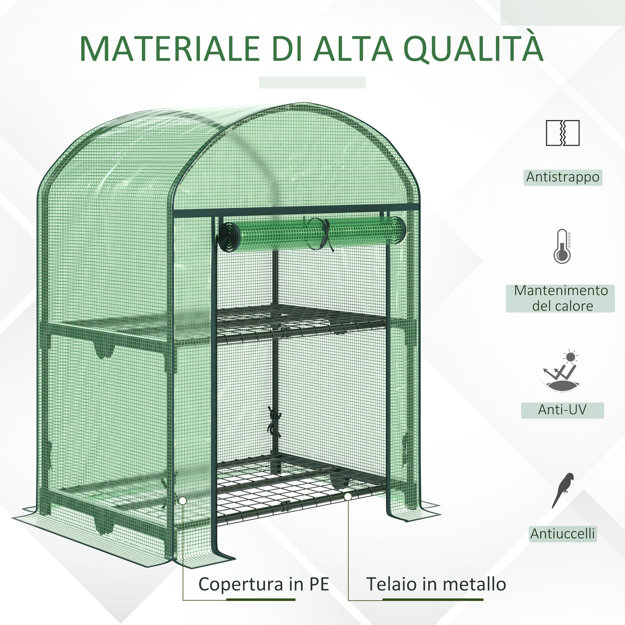 Mini Garden Greenhouse with 2 Metal Shelves and PE Cover, Compact Balcony and Terrace Greenhouse 69x49x91cm, Green