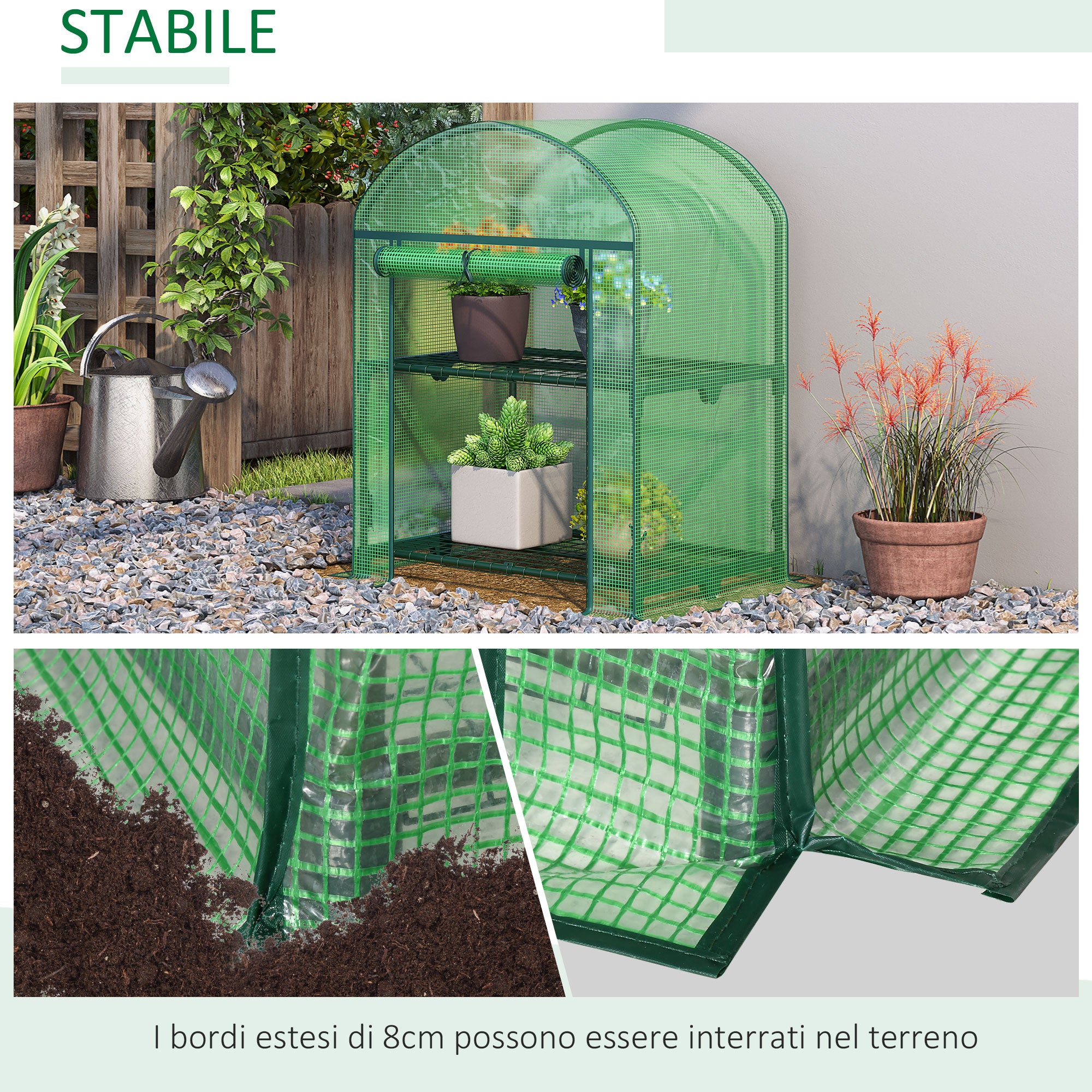Mini Garden Greenhouse with 2 Metal Shelves and PE Cover, Compact Balcony and Terrace Greenhouse 69x49x91cm, Green