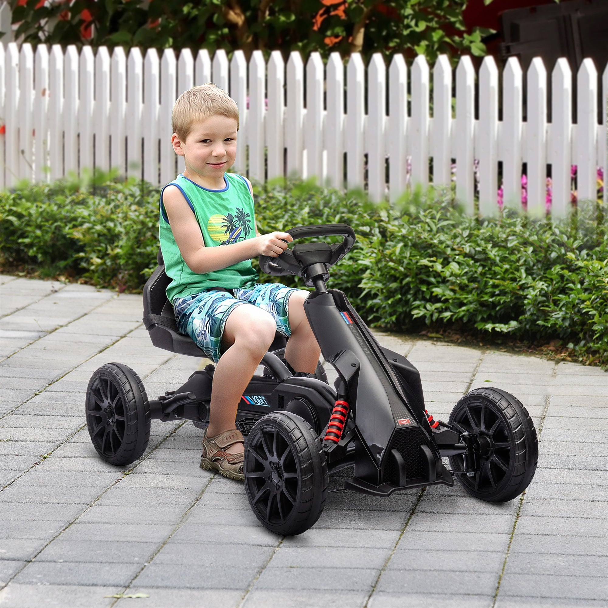 Go-Kart Pedal Car with Hand Brake, Adjustable Seat, Forward and Reverse Gears, Pedal Vehicle with EVA Wheels, Pedal, Kids Vehicle Kettcar for Children 3-8 Years Old Black