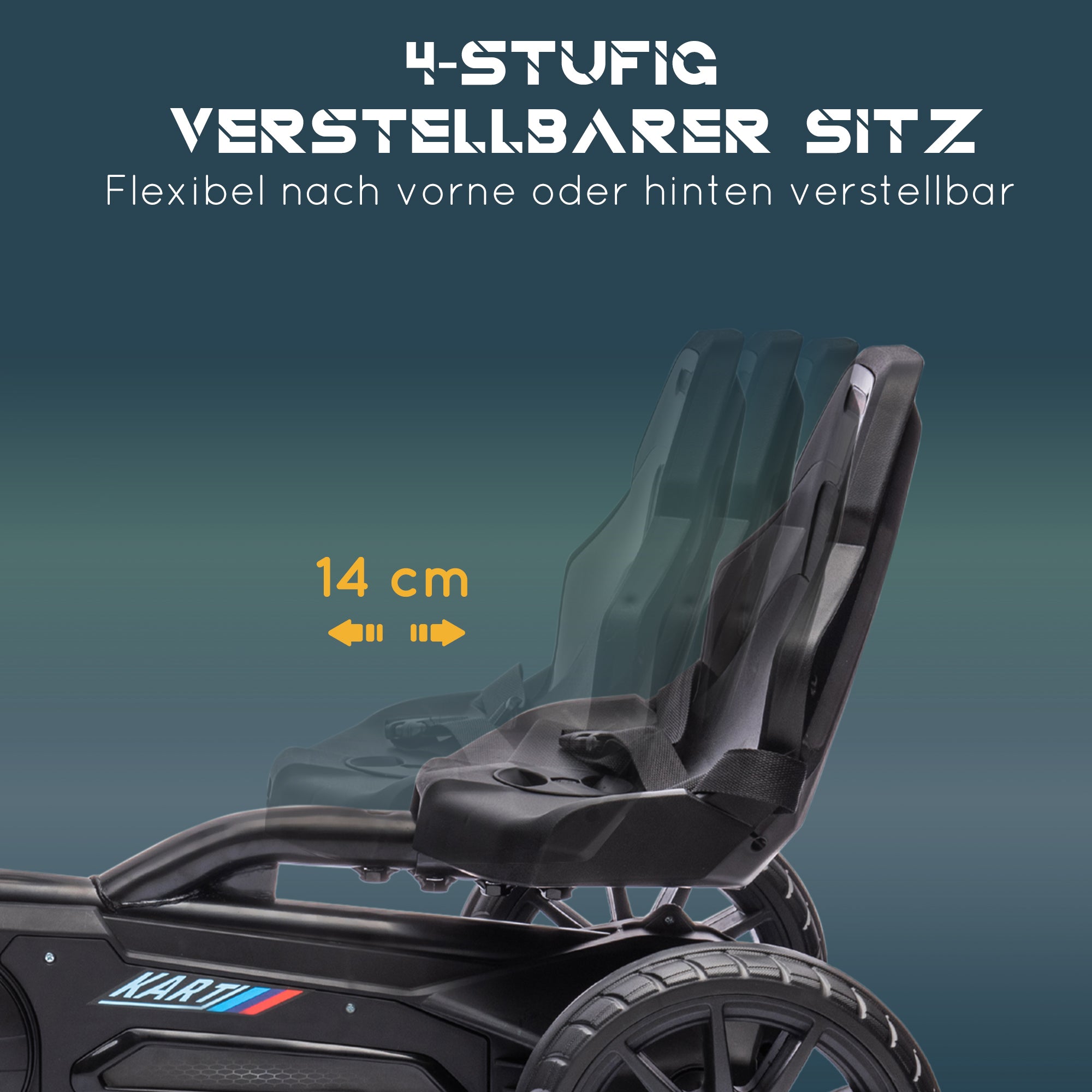 Go-Kart Pedal Car with Hand Brake, Adjustable Seat, Forward and Reverse Gears, Pedal Vehicle with EVA Wheels, Pedal, Kids Vehicle Kettcar for Children 3-8 Years Old Black