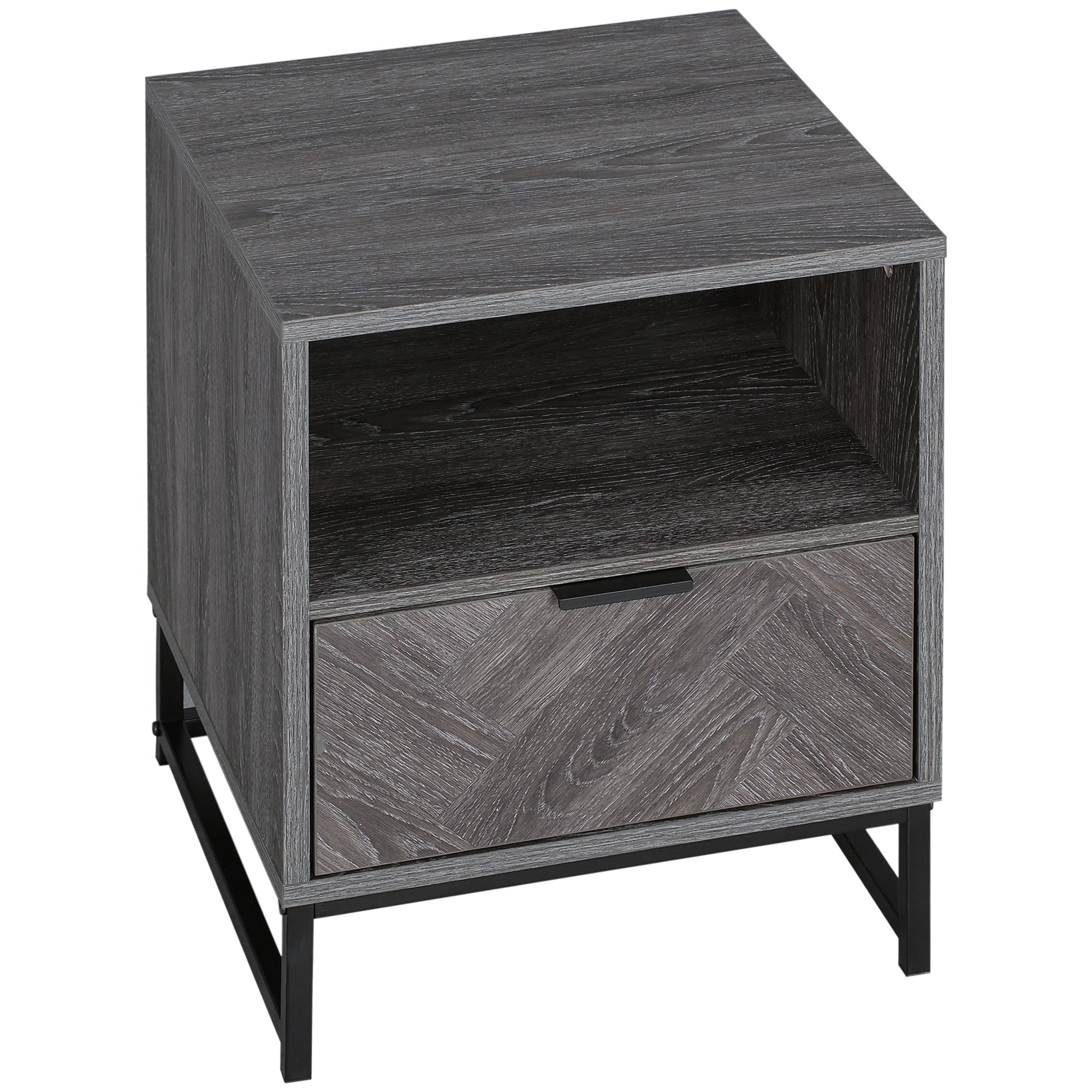 Nightstand Bedside Table with 1 Drawer Open Shelf and Steel Legs Industrial Style for Bedroom Living Room Office 40x40x52 cm Dark Grey