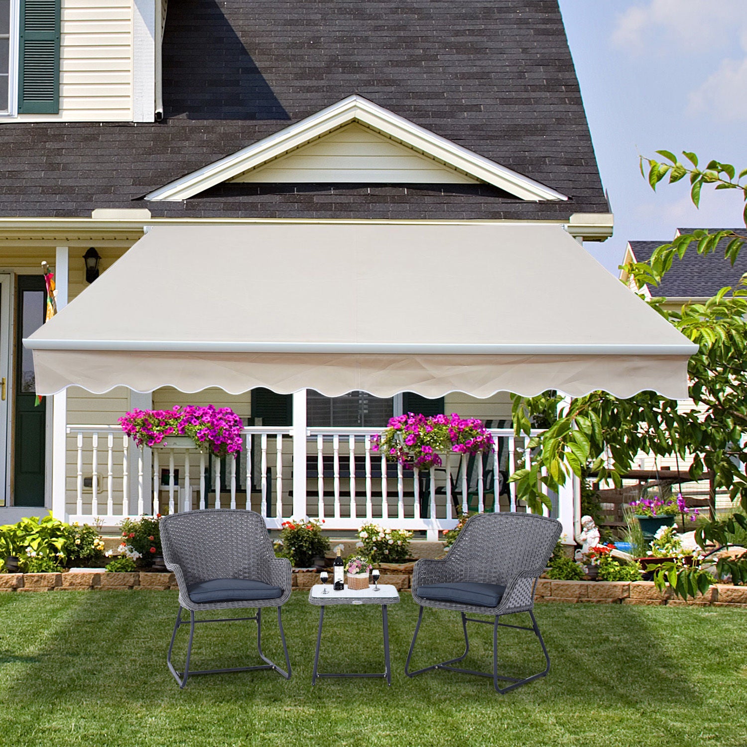 Articulated Arm Awning Adjustable Clamp Awning Terrace Awning 4.5 x 3m Sun Protection with Crank, Balcony Awning, Beige