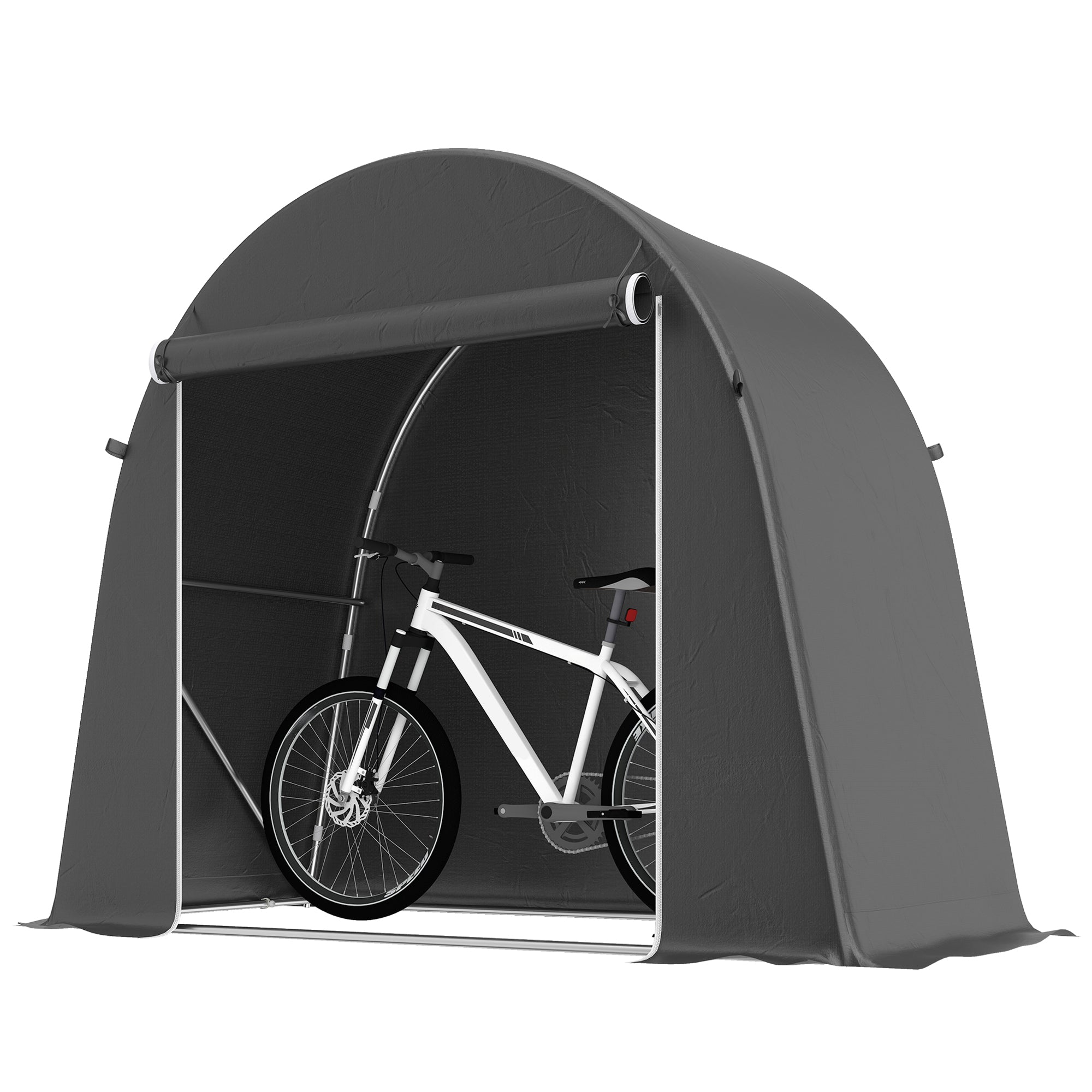 Waterproof Garage Tent 245 x 120 x 200 cm (96.5 x 47.2 x 78.7 in) — Bike Shelter with Roll-Up Zipper Door, Weatherproof Storage Tent, Galvanized Frame, Dark Gray