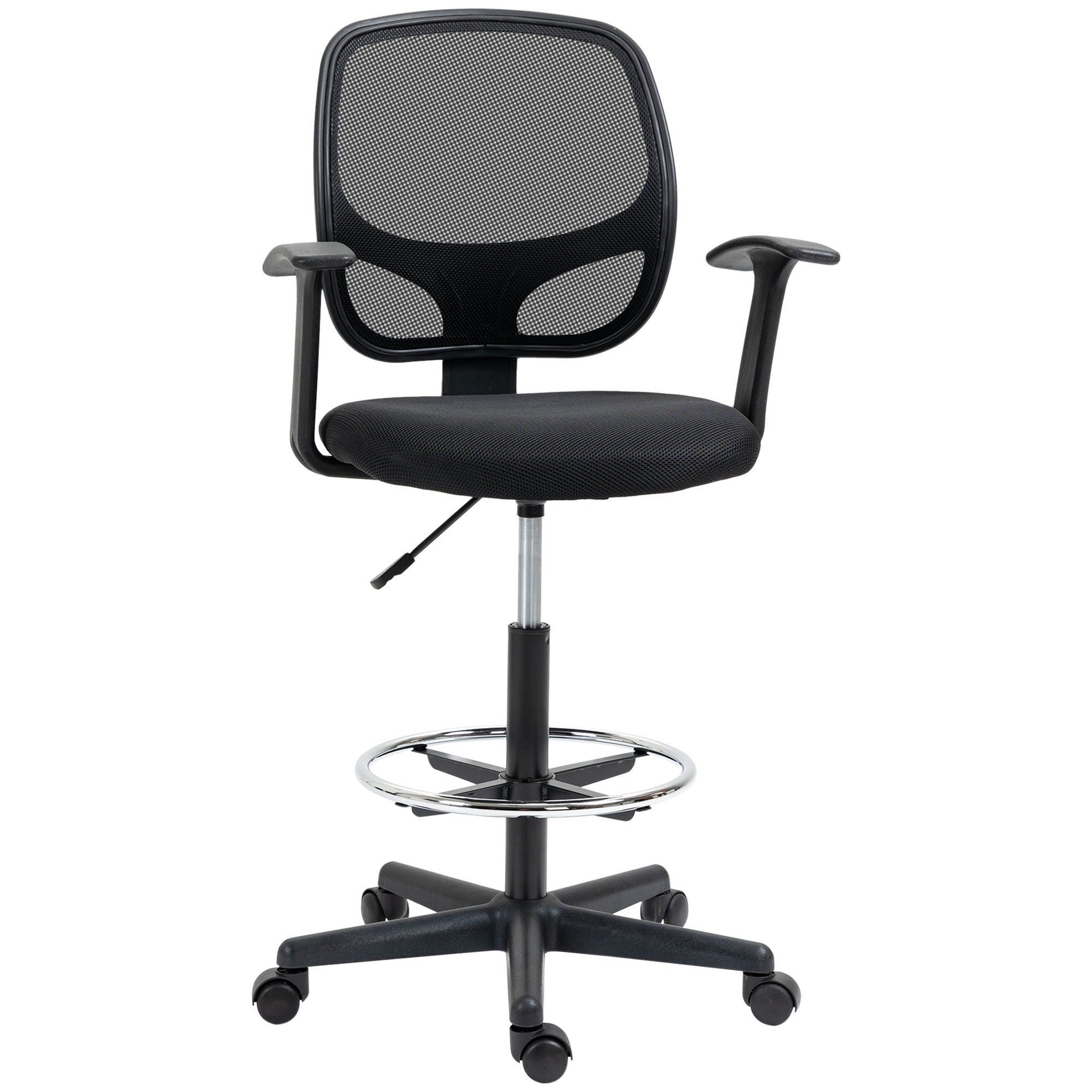 Adjustable Height Office Chair with Armrests, Swivel Wheels, and Foam-padded Seat, 60x56x110-132cm, Black