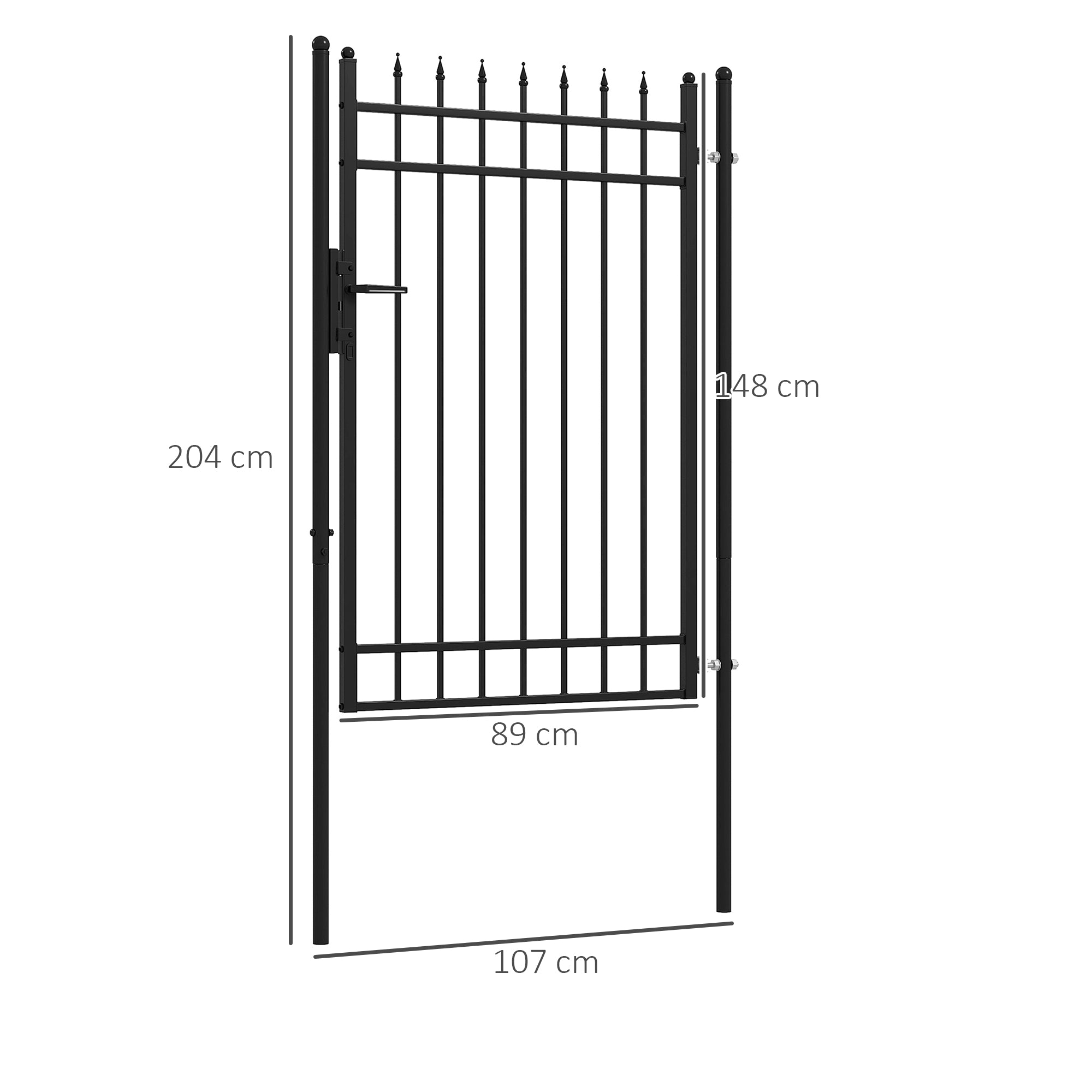 Garden Gate Made of Galvanized Steel, Gate with Lock, Door Handle, Key, Fence Gate for Garden, 107 x 204 cm, Black