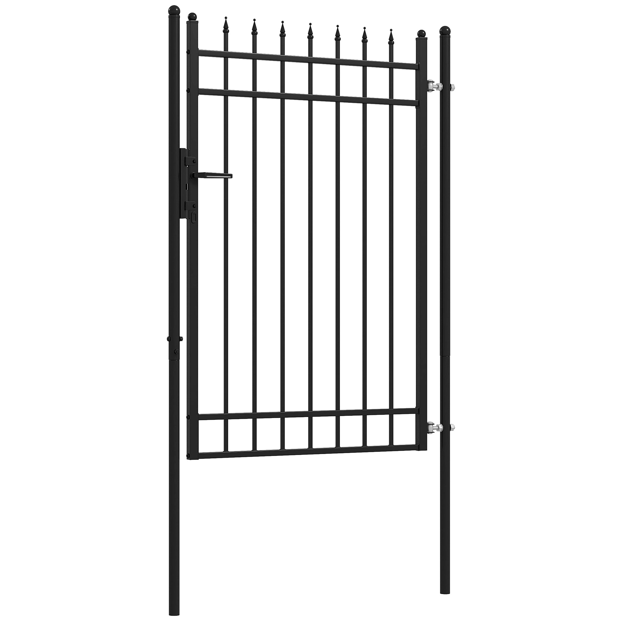 Garden Gate Made of Galvanized Steel, Gate with Lock, Door Handle, Key, Fence Gate for Garden, 107 x 204 cm, Black