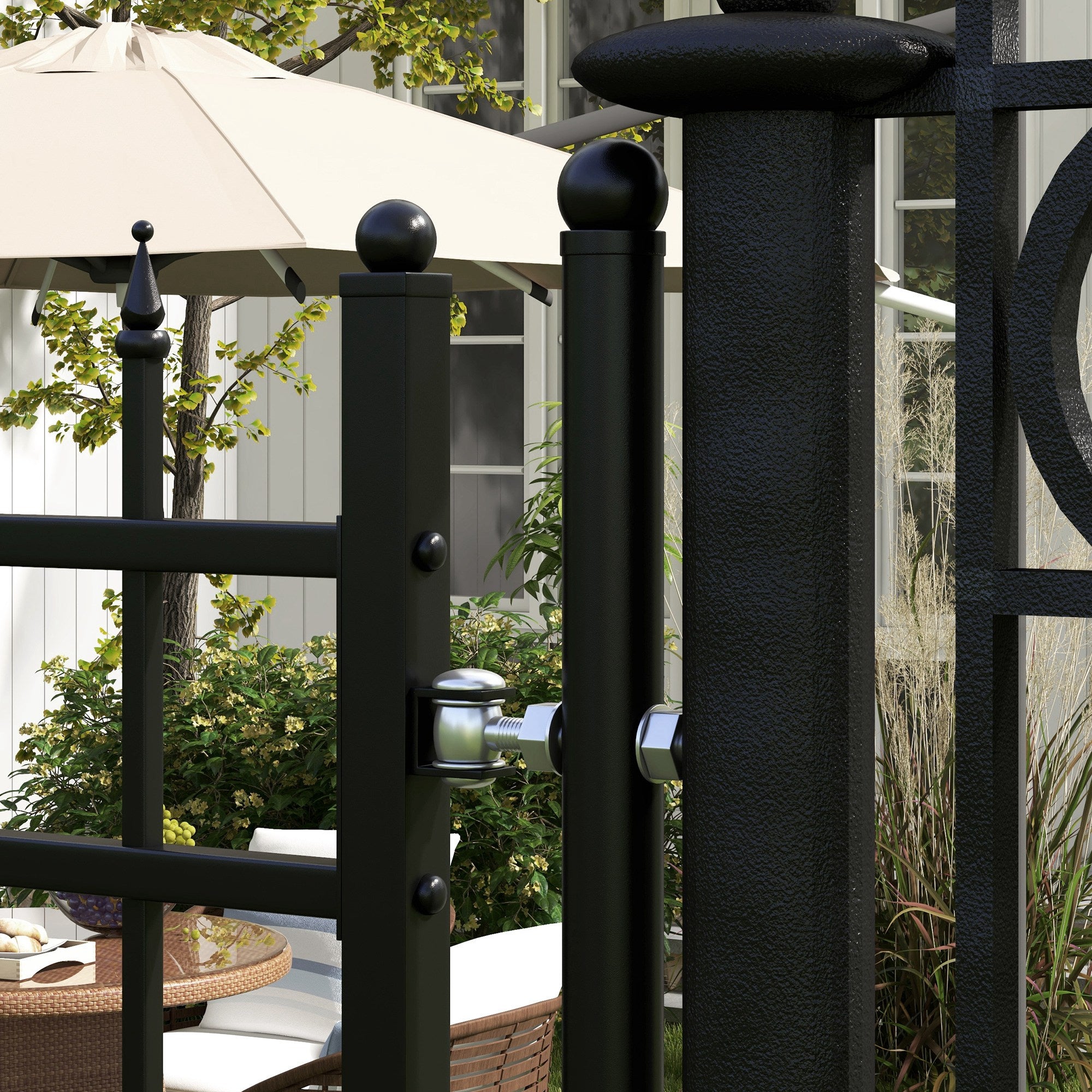 Garden Gate Made of Galvanized Steel, Gate with Lock, Door Handle, Key, Fence Gate for Garden, 107 x 204 cm, Black