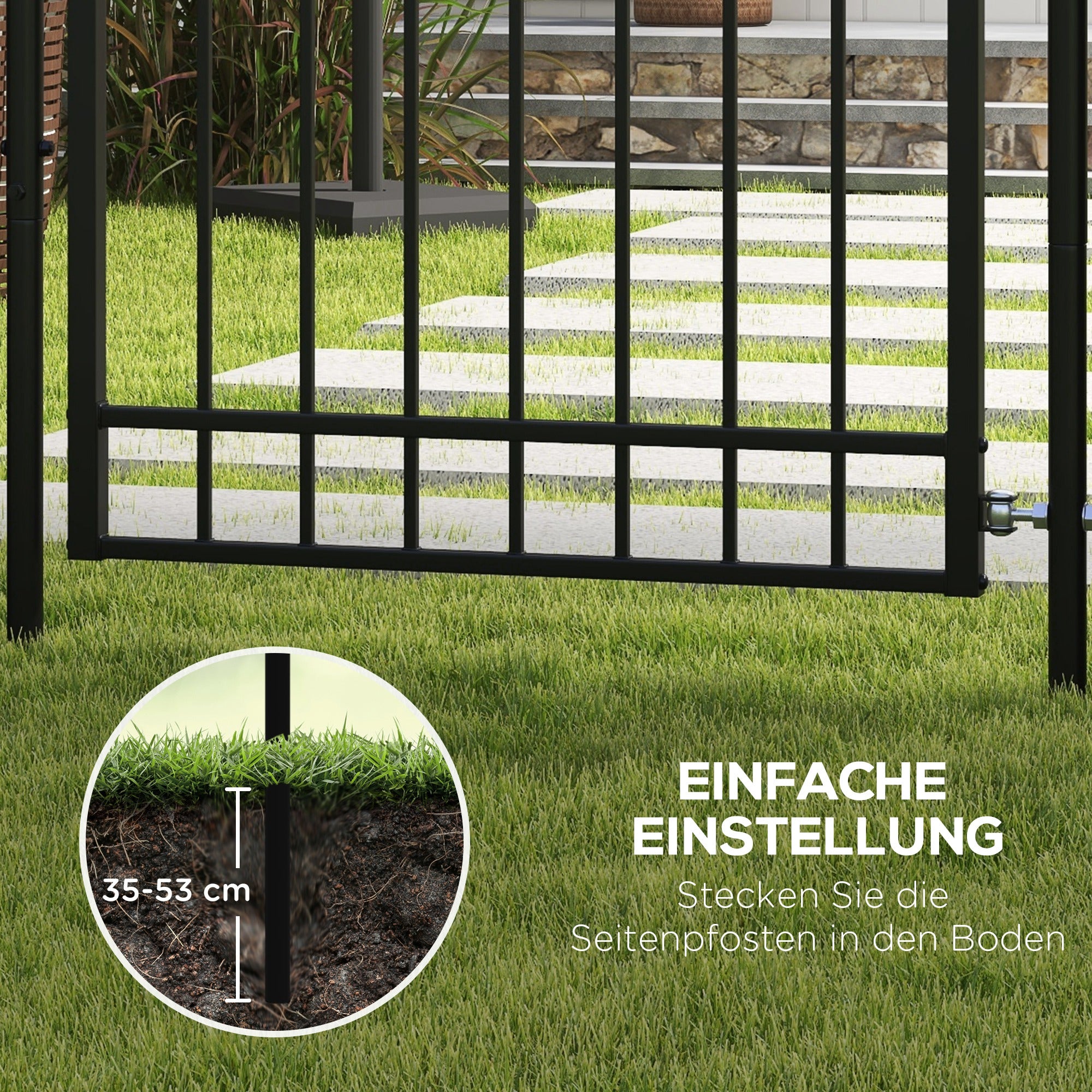 Garden Gate Made of Galvanized Steel, Gate with Lock, Door Handle, Key, Fence Gate for Garden, 107 x 204 cm, Black