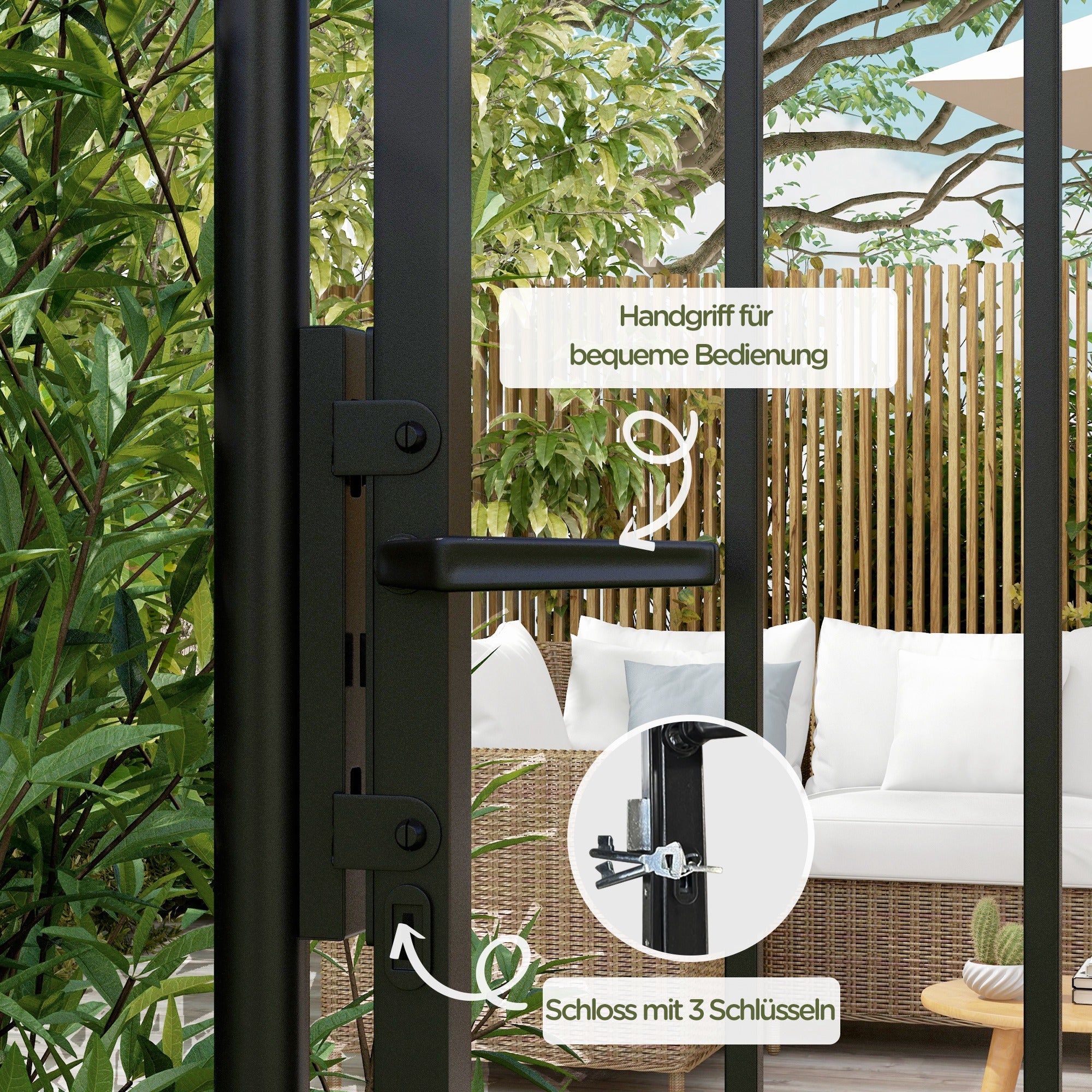 Garden Gate Made of Galvanized Steel, Gate with Lock, Door Handle, Key, Fence Gate for Garden, 107 x 204 cm, Black