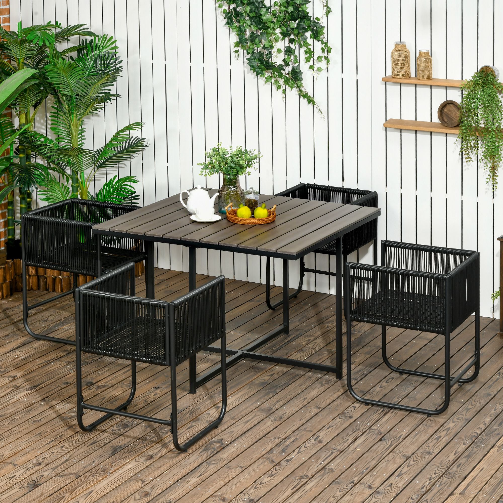 5-Piece Poly Rattan Garden Furniture Set Dining Table with 4 Chairs Dining Group Balcony Furniture Set Garden Seating Group for Balcony, Terrace Grey