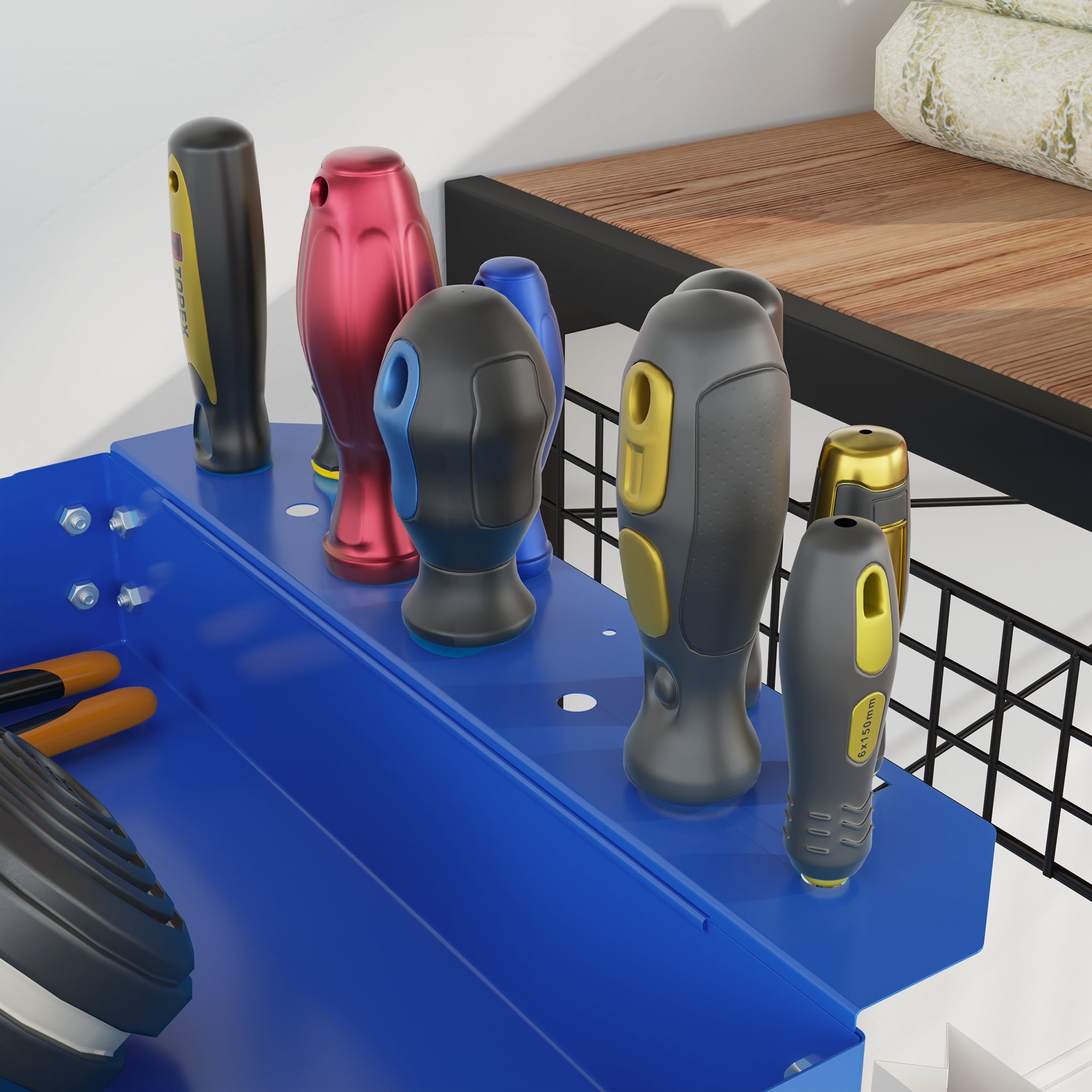 Tool Cart with Wheels Steel Workshop Cart with 3 Storage Shelves and Side Handle for Home Mechanic Garage Load 150 kg 83x35.3x76 cm Blue