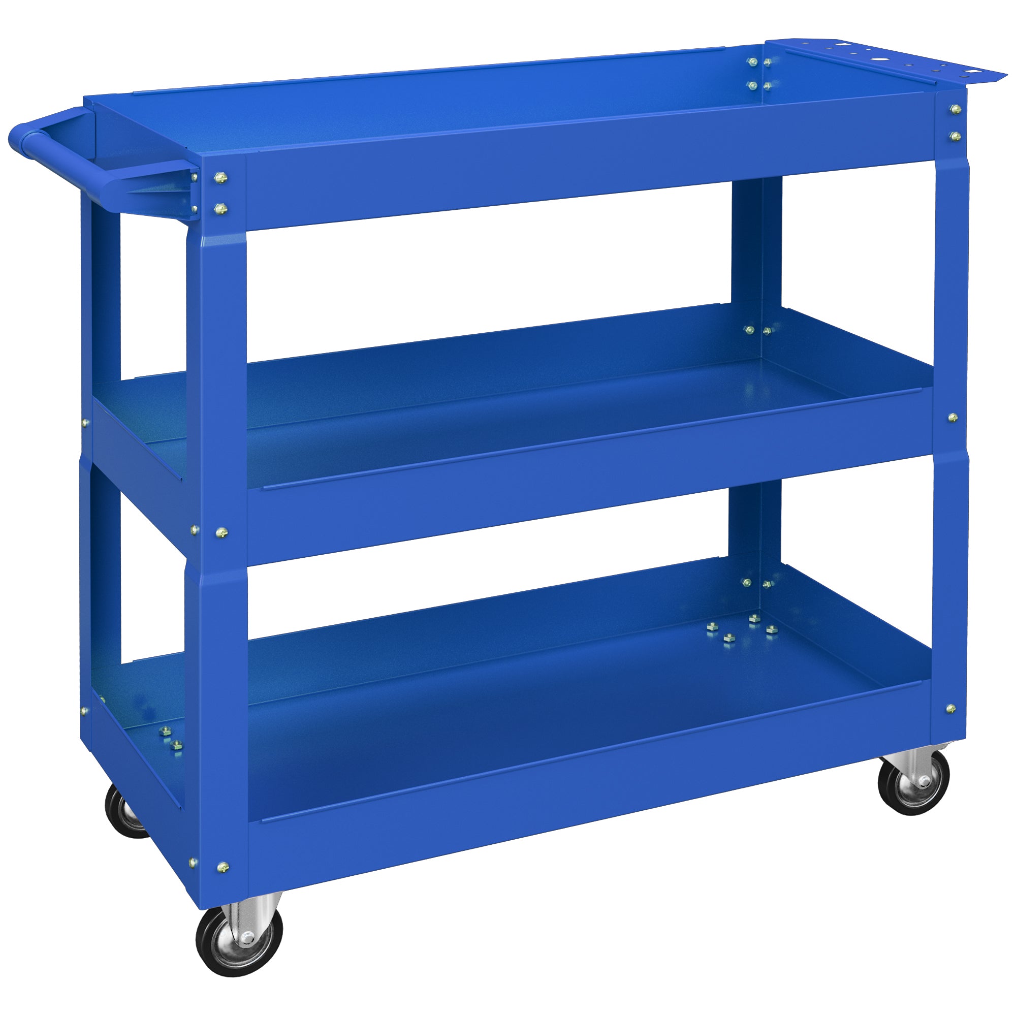 Tool Cart with Wheels Steel Workshop Cart with 3 Storage Shelves and Side Handle for Home Mechanic Garage Load 150 kg 83x35.3x76 cm Blue
