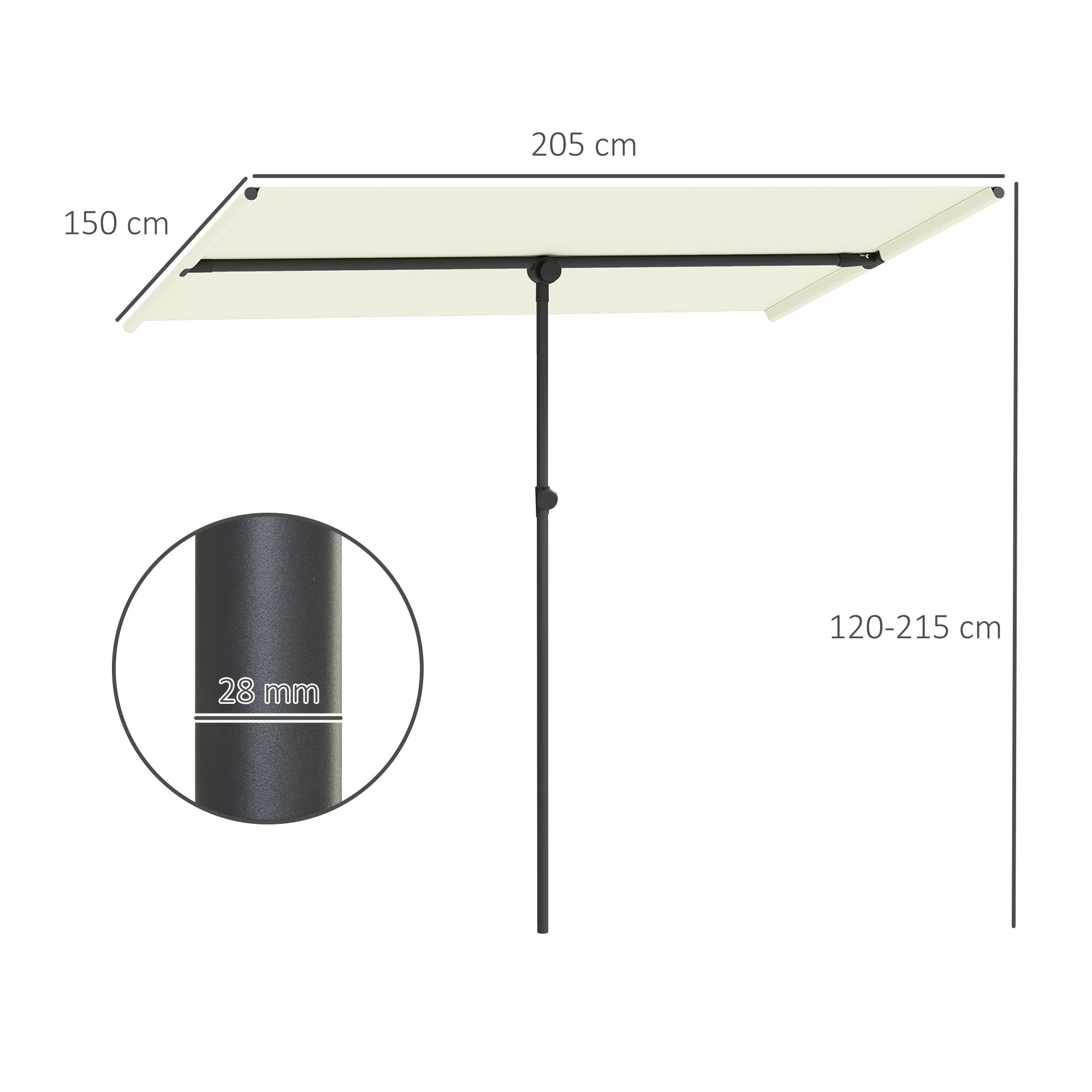 Umbrella 180 Degree Rotating Height Adjustable Garden Patio Umbrella with Aluminum Pole Market Umbrella Sun Protection Parasol Balcony Umbrella Sunshade for Balcony 150x205cm Beige
