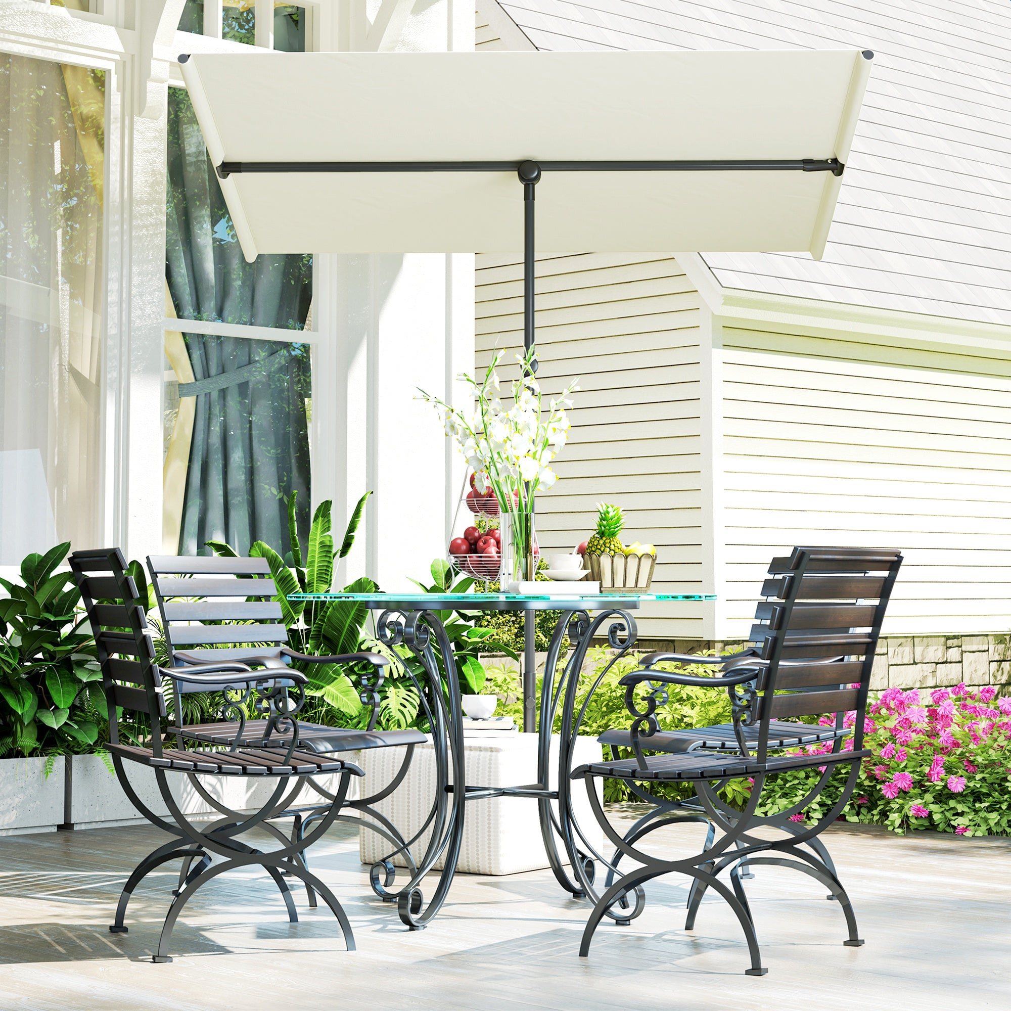 Umbrella 180 Degree Rotating Height Adjustable Garden Patio Umbrella with Aluminum Pole Market Umbrella Sun Protection Parasol Balcony Umbrella Sunshade for Balcony 150x205cm Beige