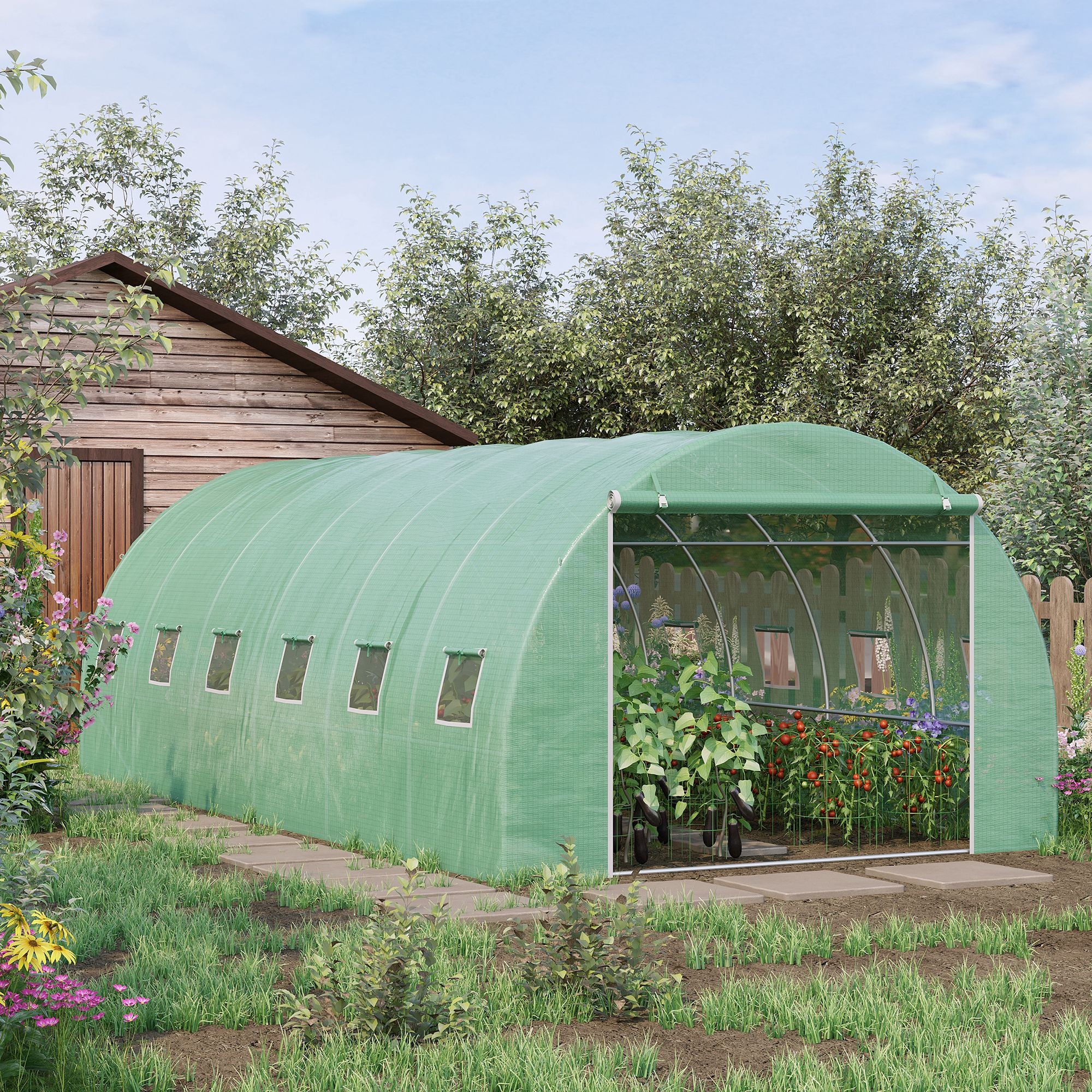 Tunnel Greenhouse 6x3x2 m Garden Greenhouse with 12 Windows Door Greenhouse for Crops Plants Vegetables Flowers Greenhouse
