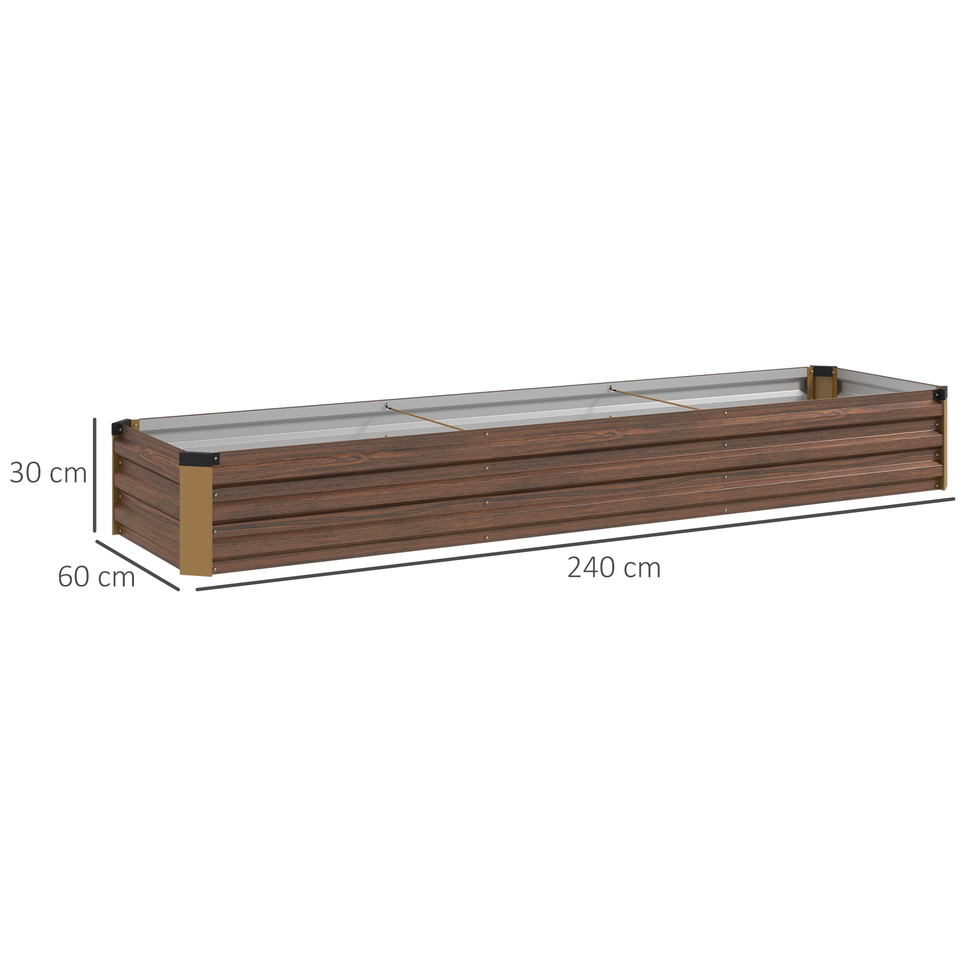 Steel Raised Bed, Planter Box with Open Bottom, Flower Box with Wood Design, Vegetable Bed, Herb Bed for Balcony, Garden, Dark Brown, 240 x 60 x 30 cm