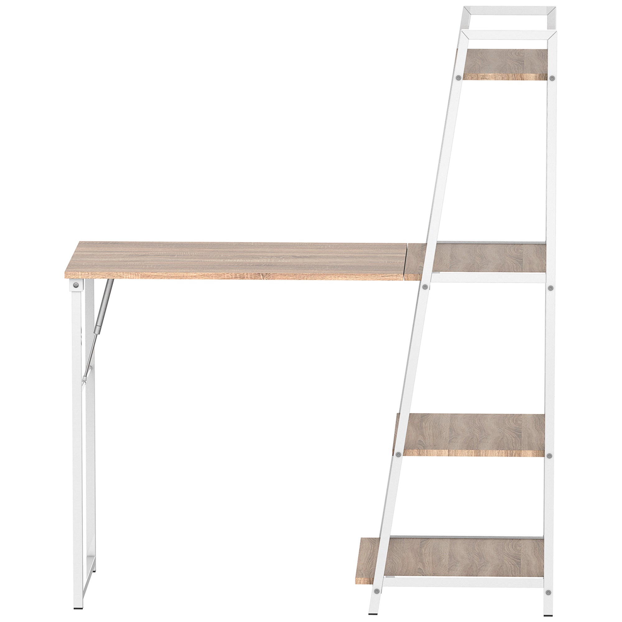 Foldable Foldable Folding Desk - 2-in-1 desk with shelves - Light Oak Wood White Metal