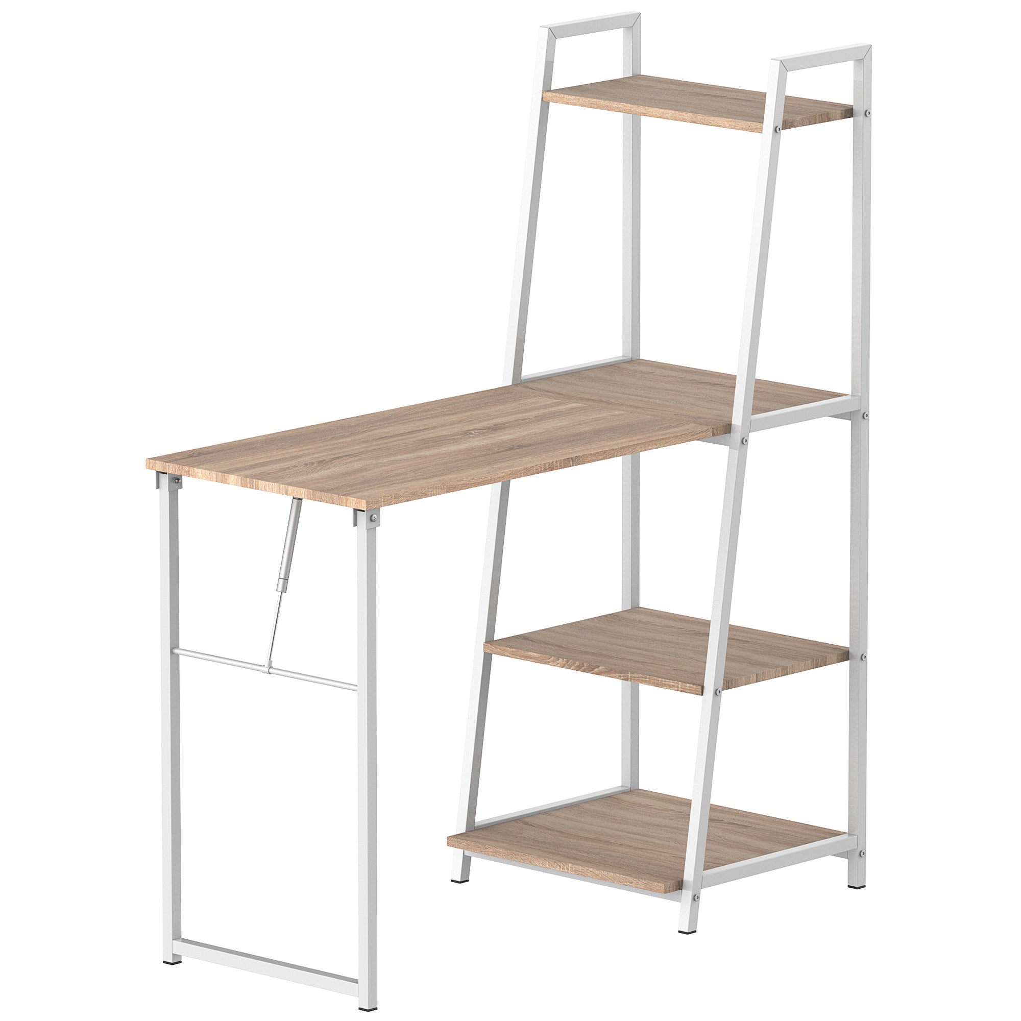 Foldable Foldable Folding Desk - 2-in-1 desk with shelves - Light Oak Wood White Metal