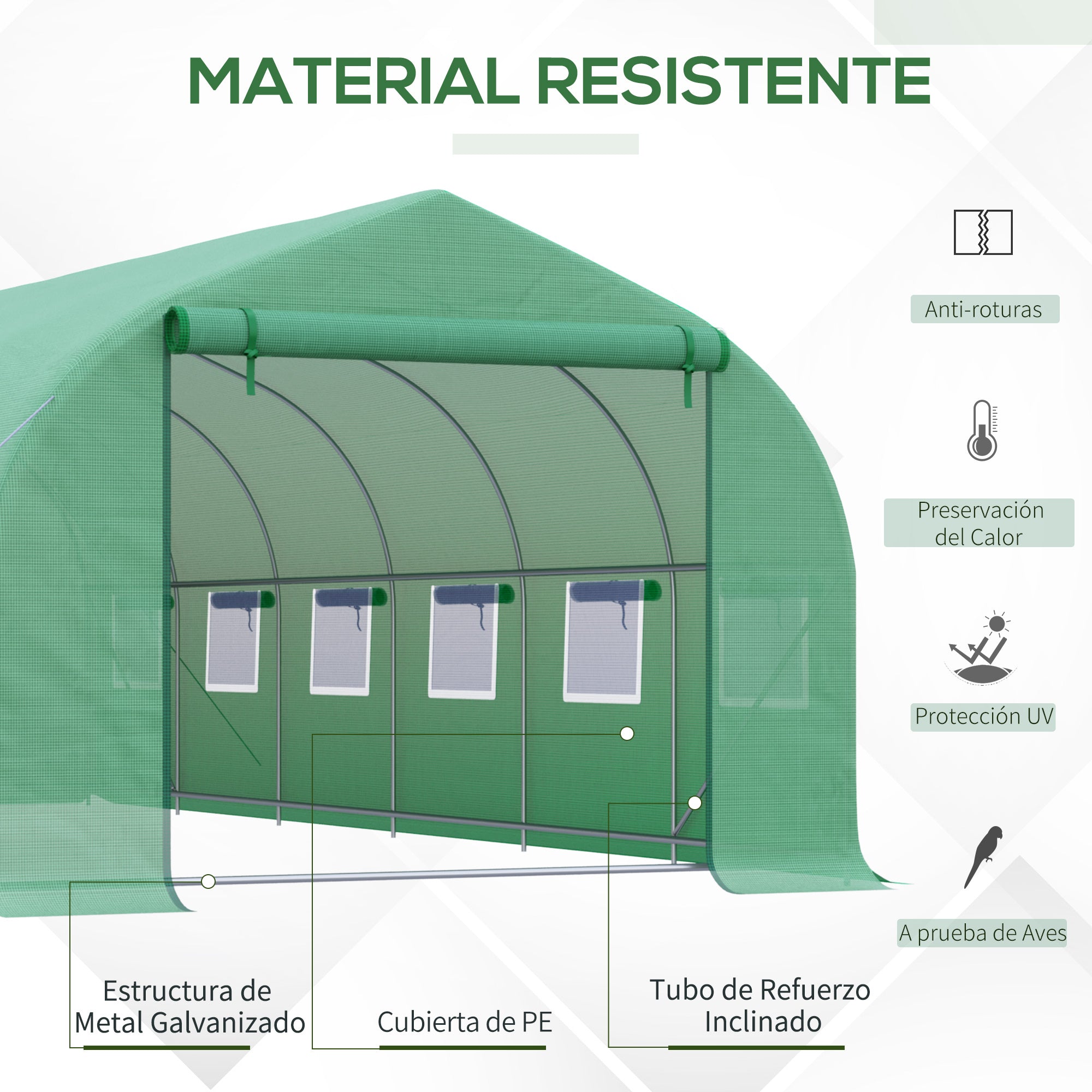 Outdoor Greenhouse Tunnel Greenhouse 6x3x2 m Large Garden Greenhouse with 12 Windows and Roll-Up Zipper Door Macro Metal Structure for Plant Cultivation Green
