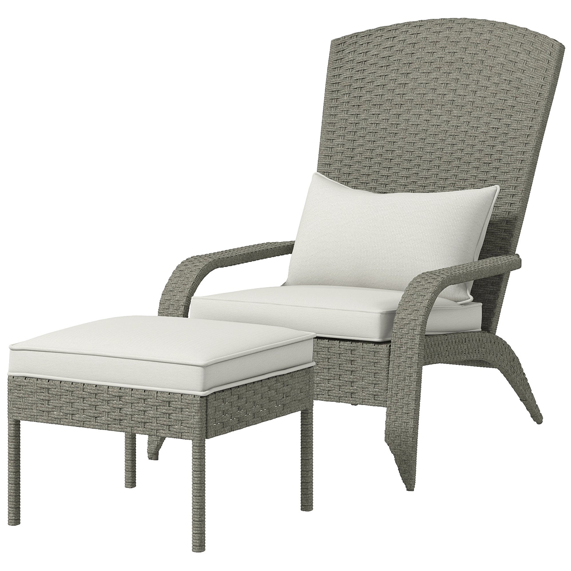 Garden Chair with Footrest, Armrests, and Padded Cushions, Adirondack Chair in Rattan and Steel, 64x82x89 cm, Gray and Cream White