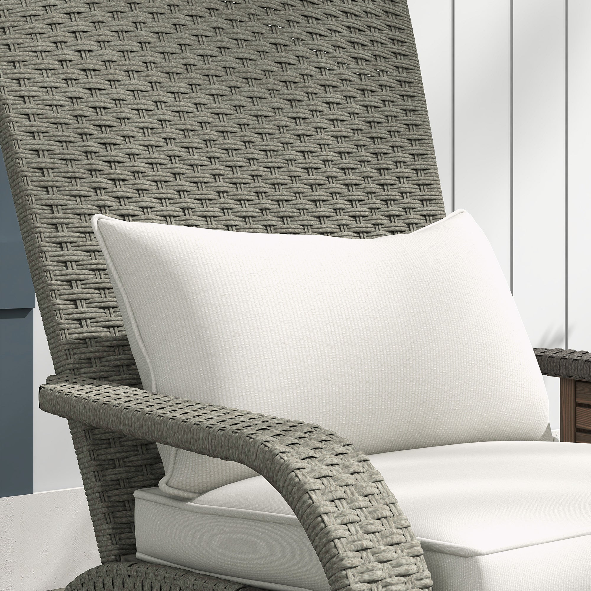 Garden Chair with Footrest, Armrests, and Padded Cushions, Adirondack Chair in Rattan and Steel, 64x82x89 cm, Gray and Cream White
