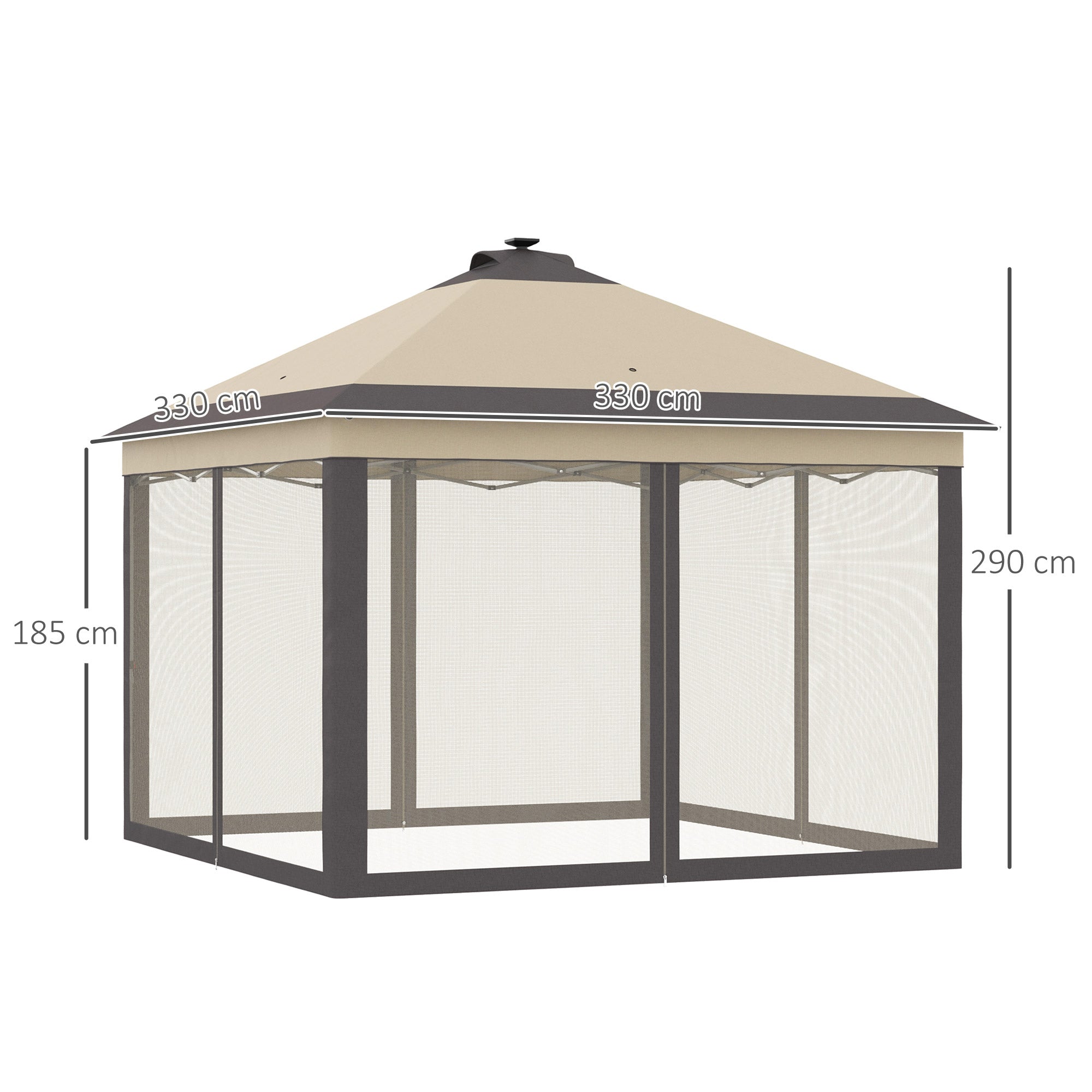 Foldable Gazebo with LED Lights 3.3x3.3 m Garden Canopy with Remote Control 4 Mesh Side Walls Adjustable Height and Carry Bag for Patio Parties Beige
