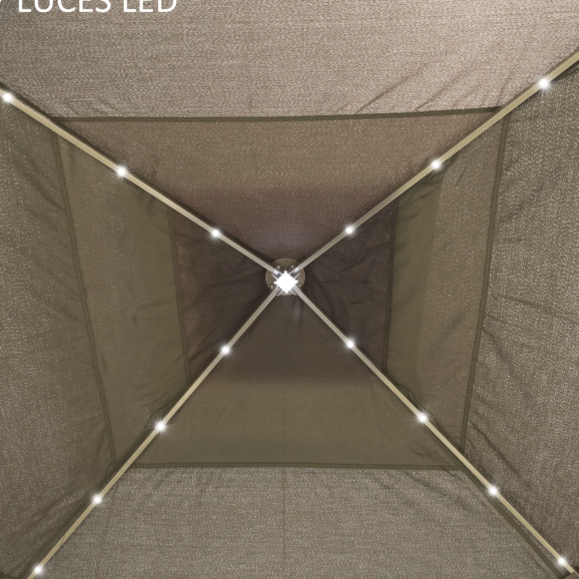 Foldable Gazebo with LED Lights 3.3x3.3 m Garden Canopy with Remote Control 4 Mesh Side Walls Adjustable Height and Carry Bag for Patio Parties Beige