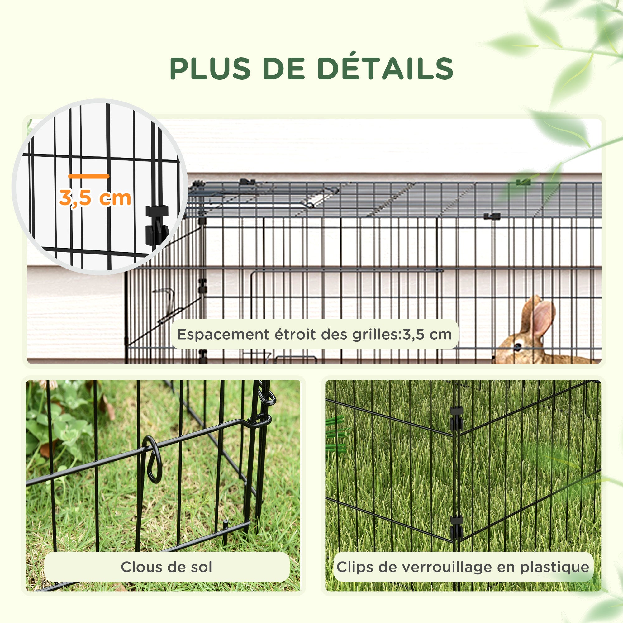 Modular Steel Enclosure with Cover for Rabbits Rodents Small Animals Indoor Outdoor 220L x 85W x 70H cm Green