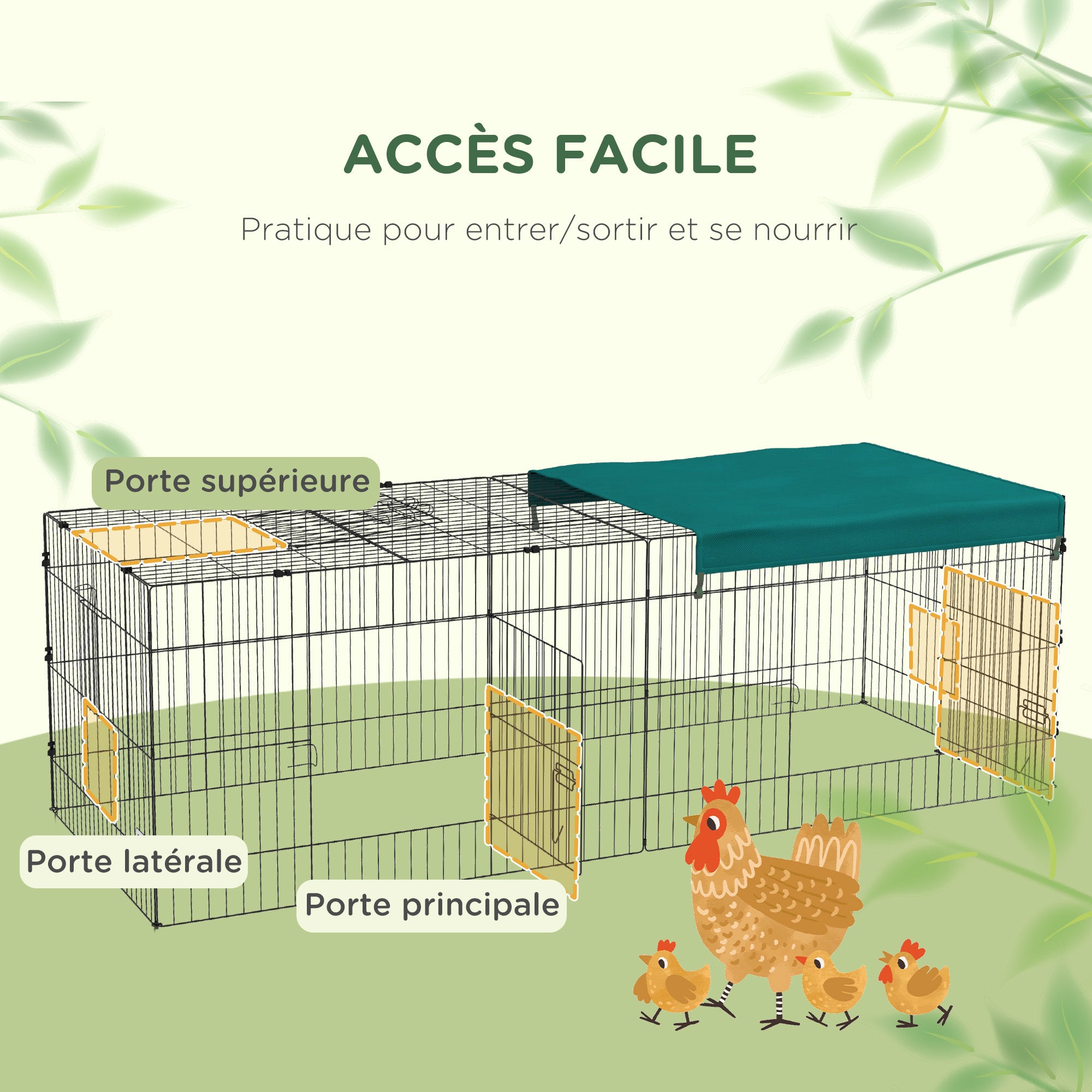 Modular Steel Enclosure with Cover for Rabbits Rodents Small Animals Indoor Outdoor 220L x 85W x 70H cm Green