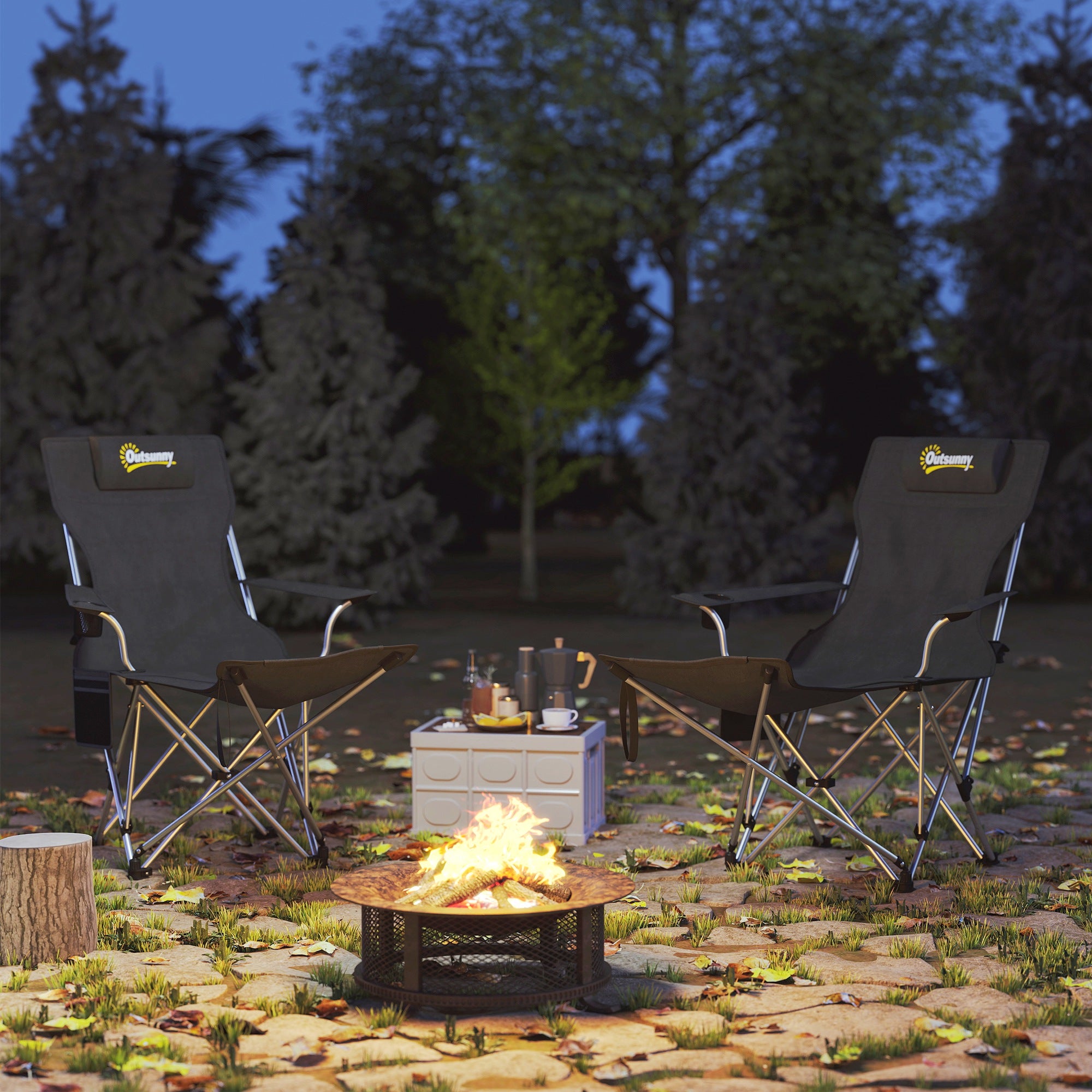 Set of 2 Folding Camping Chairs with Removable Footrest, Drink Holder, Headrest, Garden Chair, Supports 120kg, Lounger for Adults, Folding Chair, Beach Chair, Camping Chairs