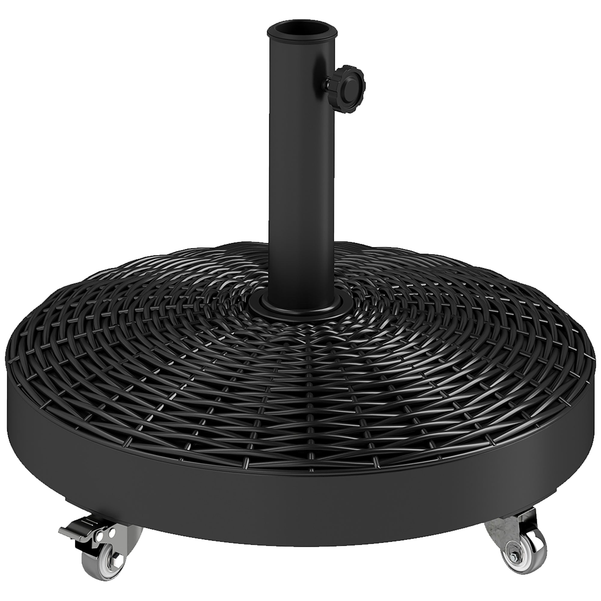 Round Umbrella Base Umbrella Stand with Wheels Umbrella Stand with 25 kg Cement Filling for Garden Terrace Black