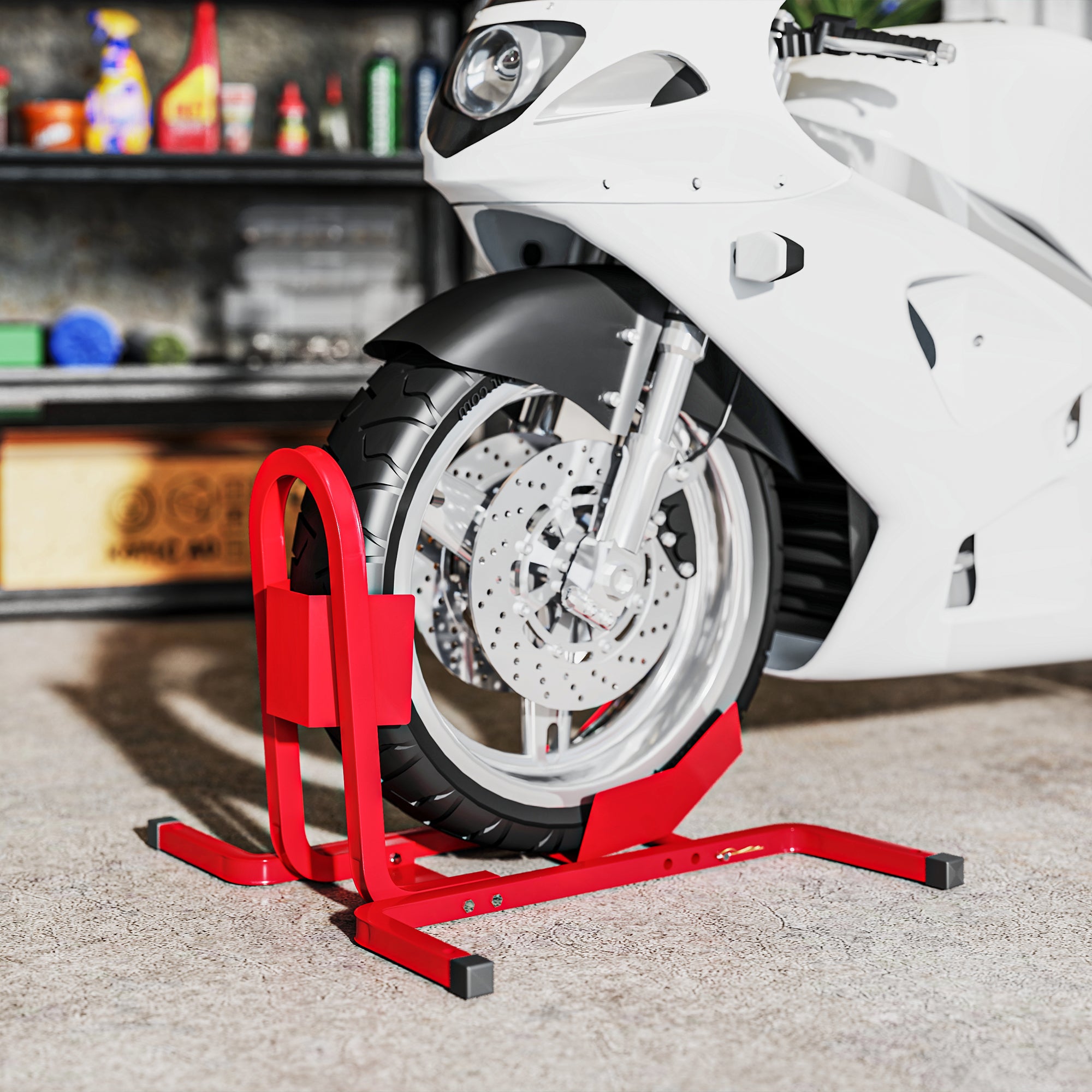 Motorcycle lift stand workshop wheel support motorcycle stand motorcycle stand - wheel chock 17 to 21 inches red epoxy metal