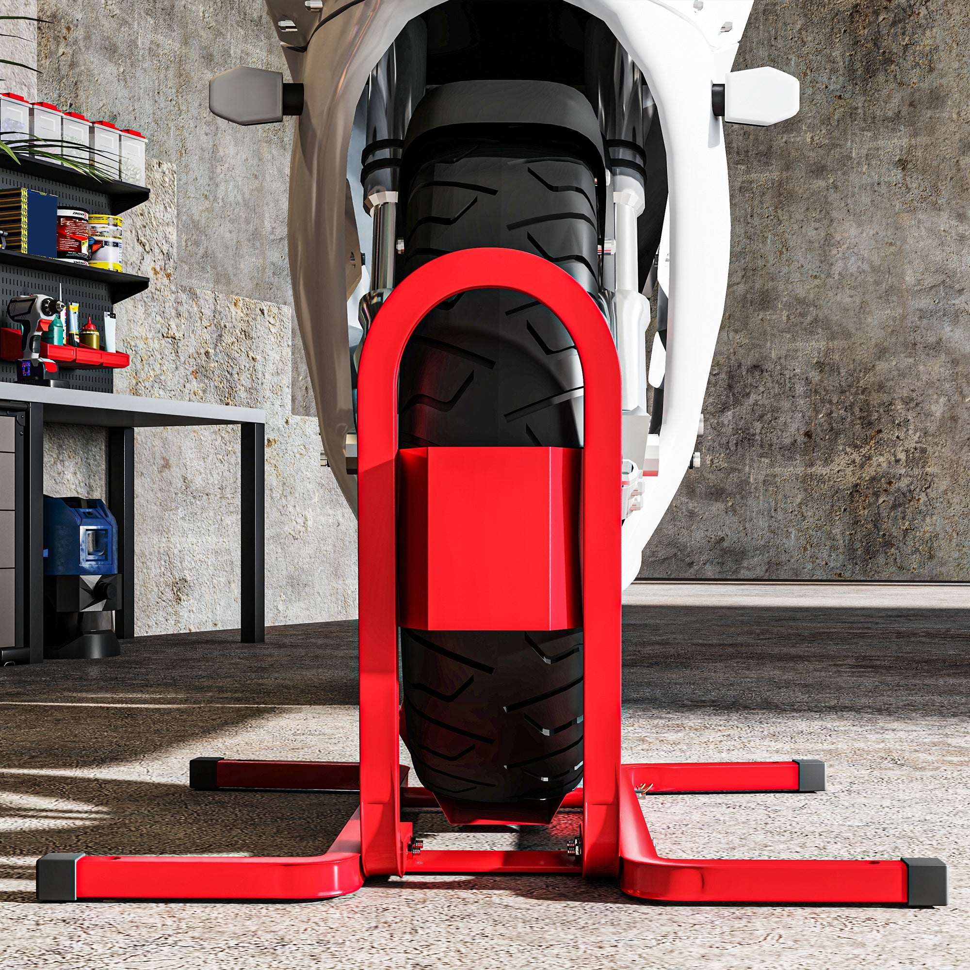 Motorcycle lift stand workshop wheel support motorcycle stand motorcycle stand - wheel chock 17 to 21 inches red epoxy metal