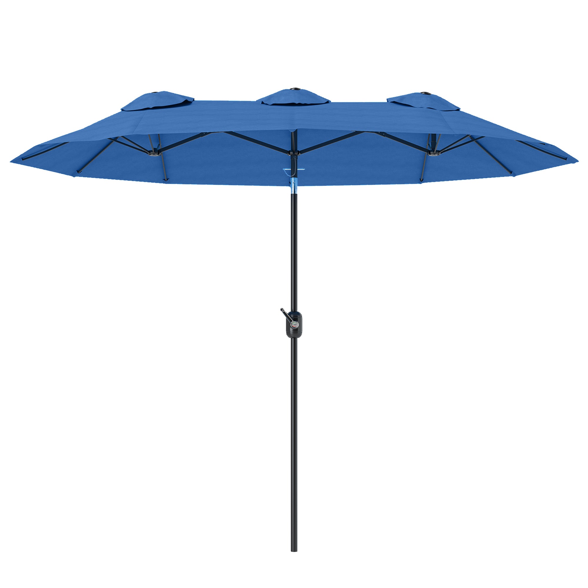 Double Patio Umbrella, 295 x 152 cm (116" x 60"), Tilt & Crank, Wind-Vented Oval Market Umbrella — Navy Blue