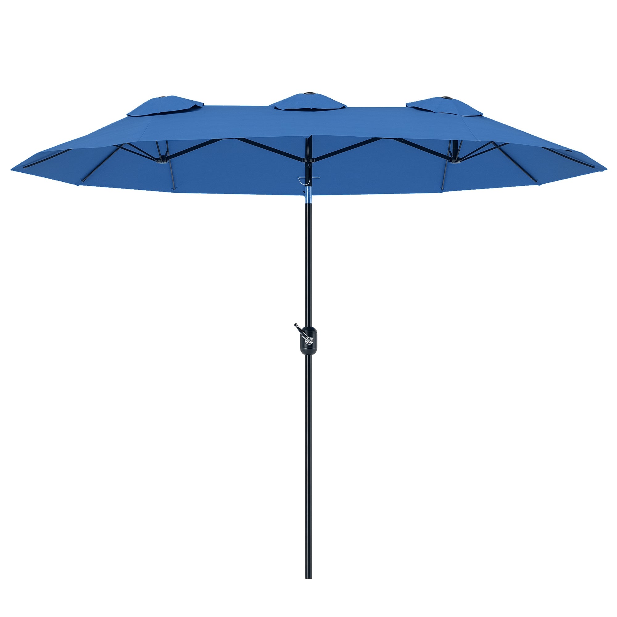 Double Patio Umbrella, 295 x 152 cm (116" x 60"), Tilt & Crank, Wind-Vented Oval Market Umbrella — Navy Blue